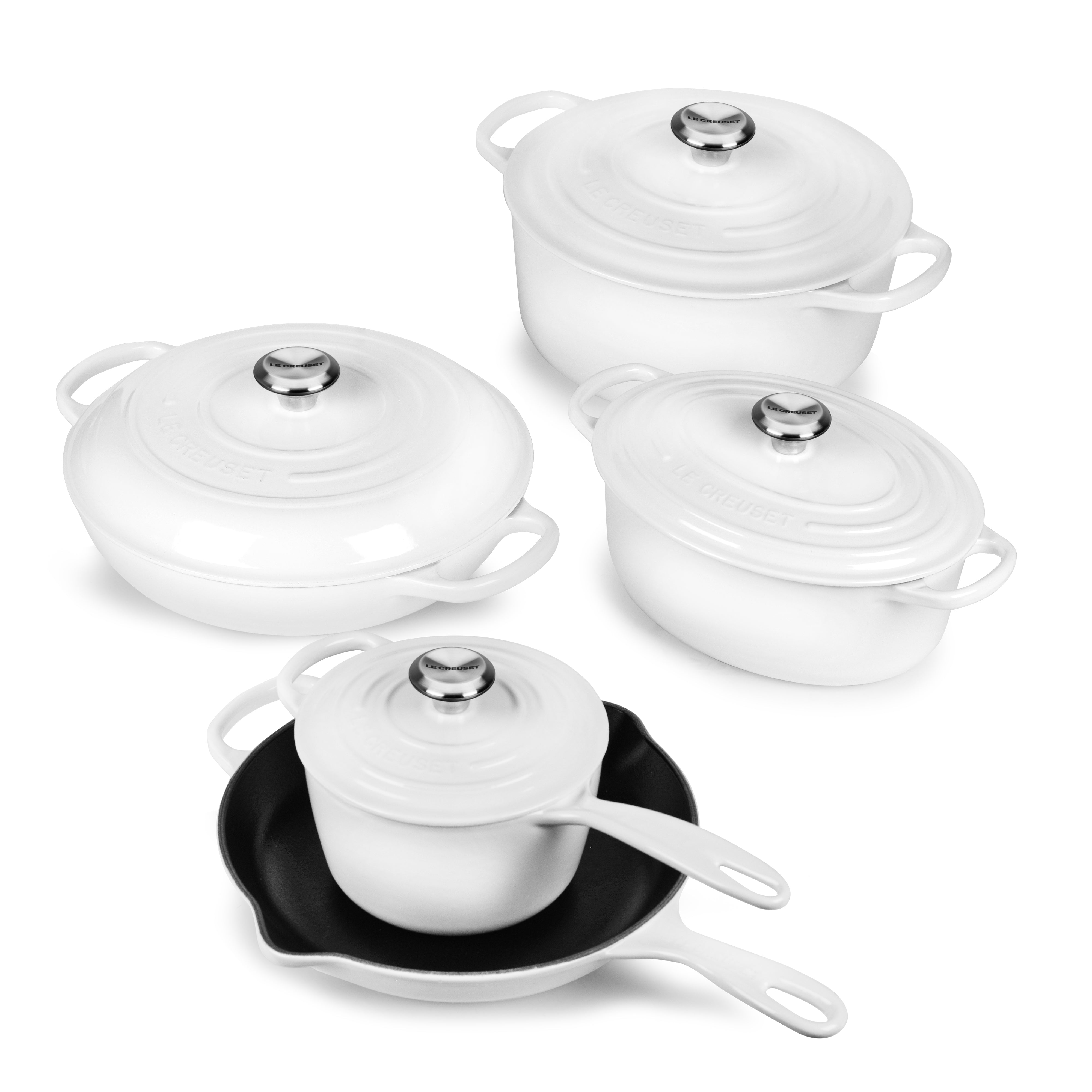 Le Creuset Signature Cast Iron 9 Piece White Cast Iron Cookware Set