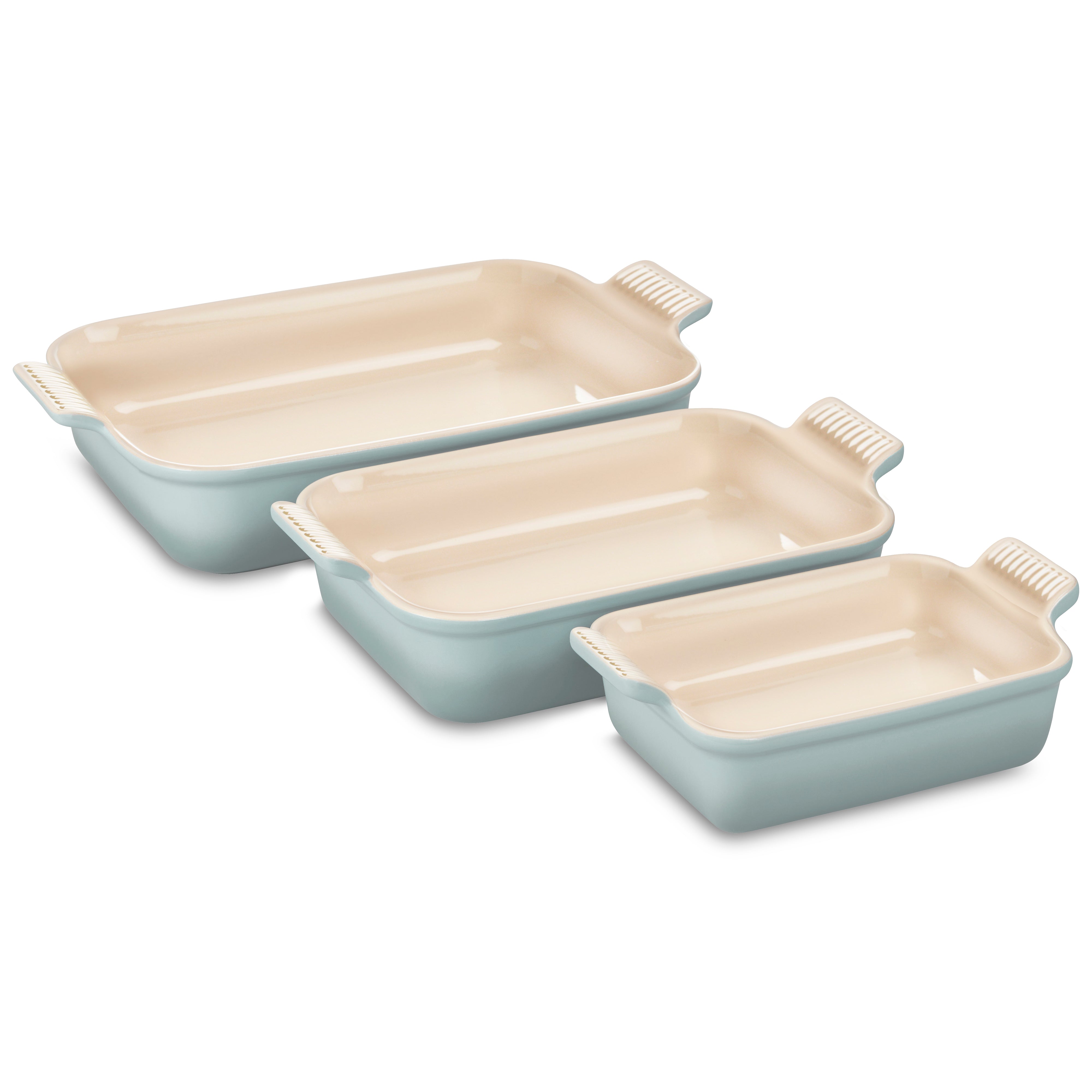 Le Creuset Heritage Stoneware 3 Piece Sea Salt Rectangular Dish Set