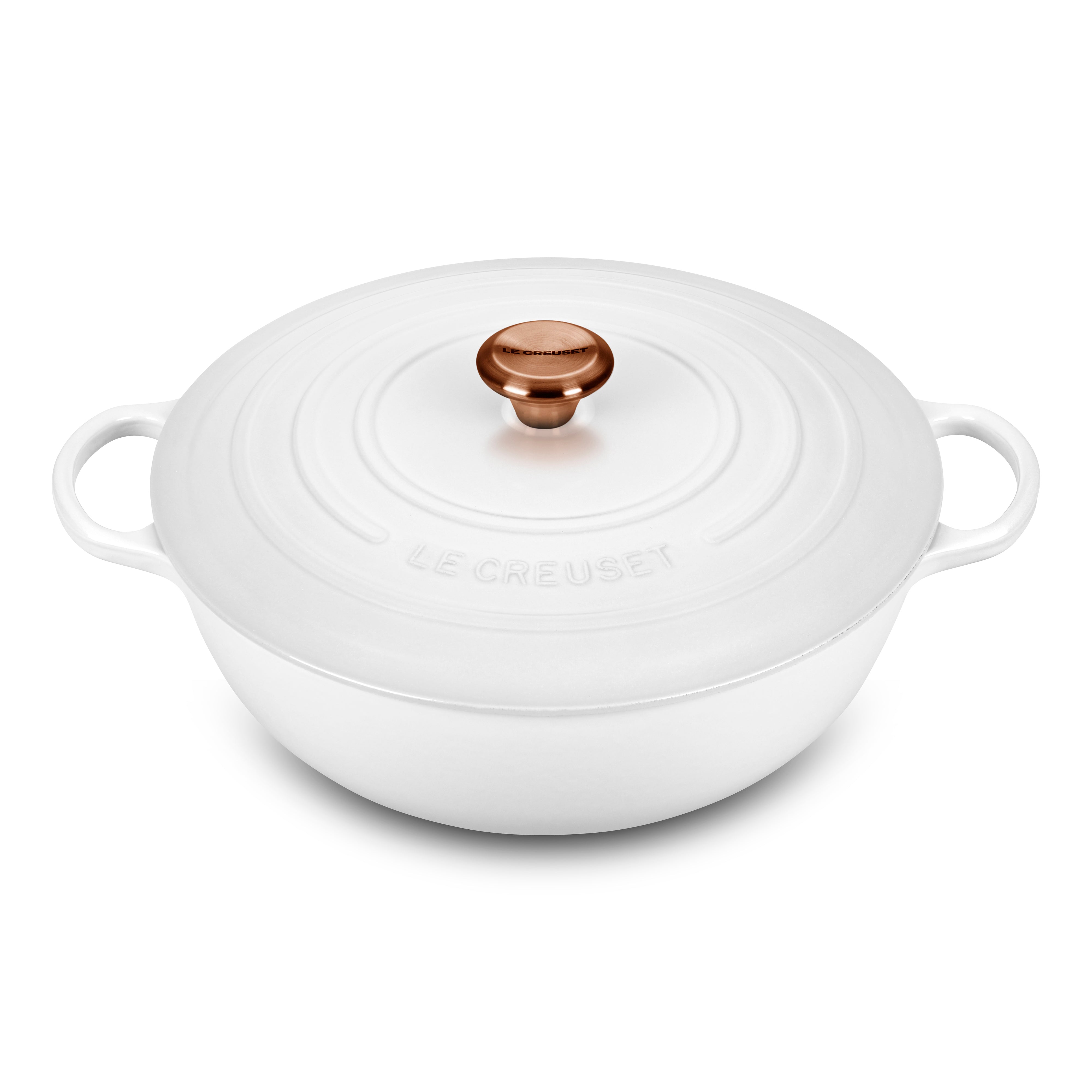 Le Creuset Signature Cast Iron 7.5-quart White Chef's Oven with Copper Knob