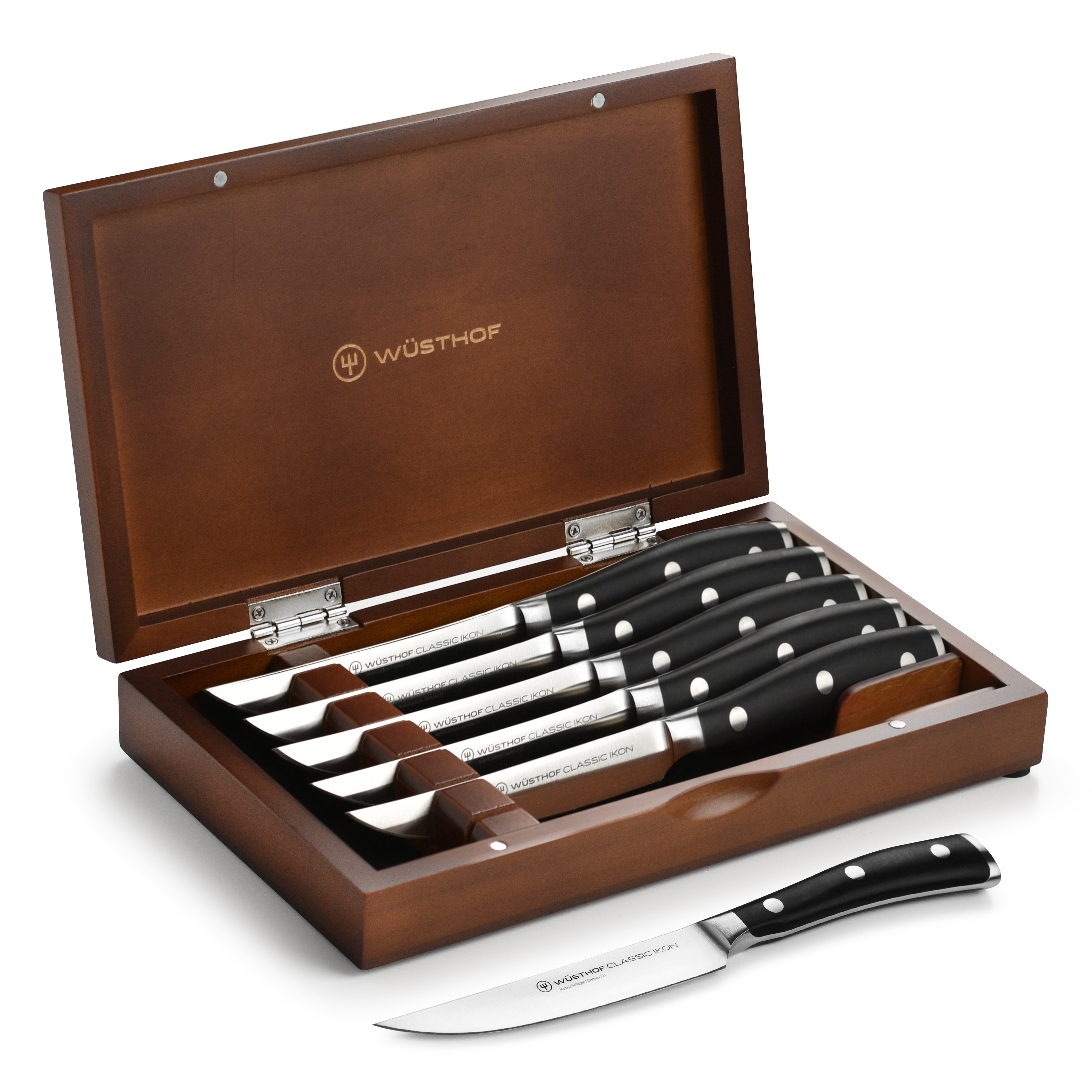 Wusthof Classic Ikon 6 Piece Steak Knife Set with Wood Case