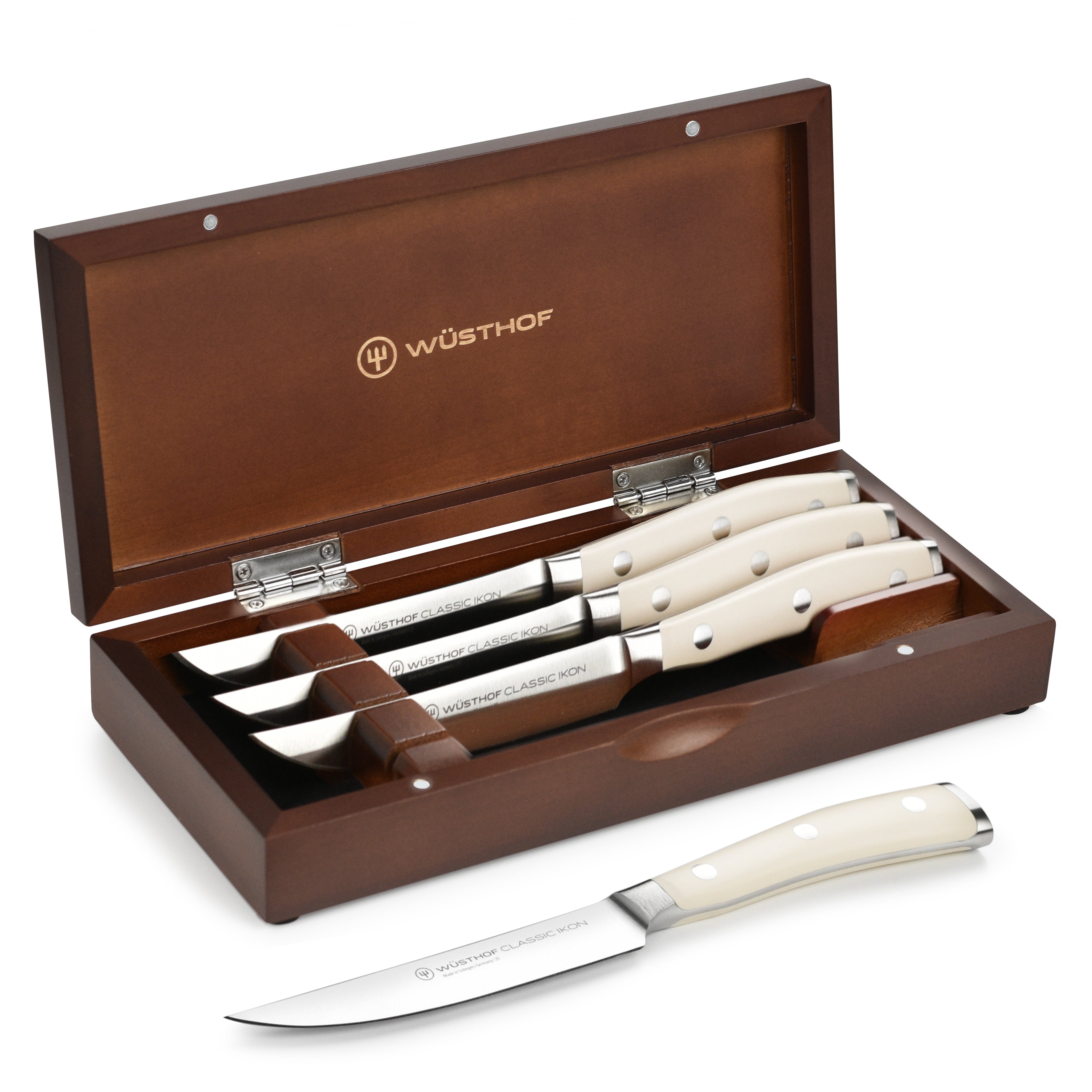 Wusthof Classic Ikon Creme 4 Piece Steak Knife Set with Wood Case