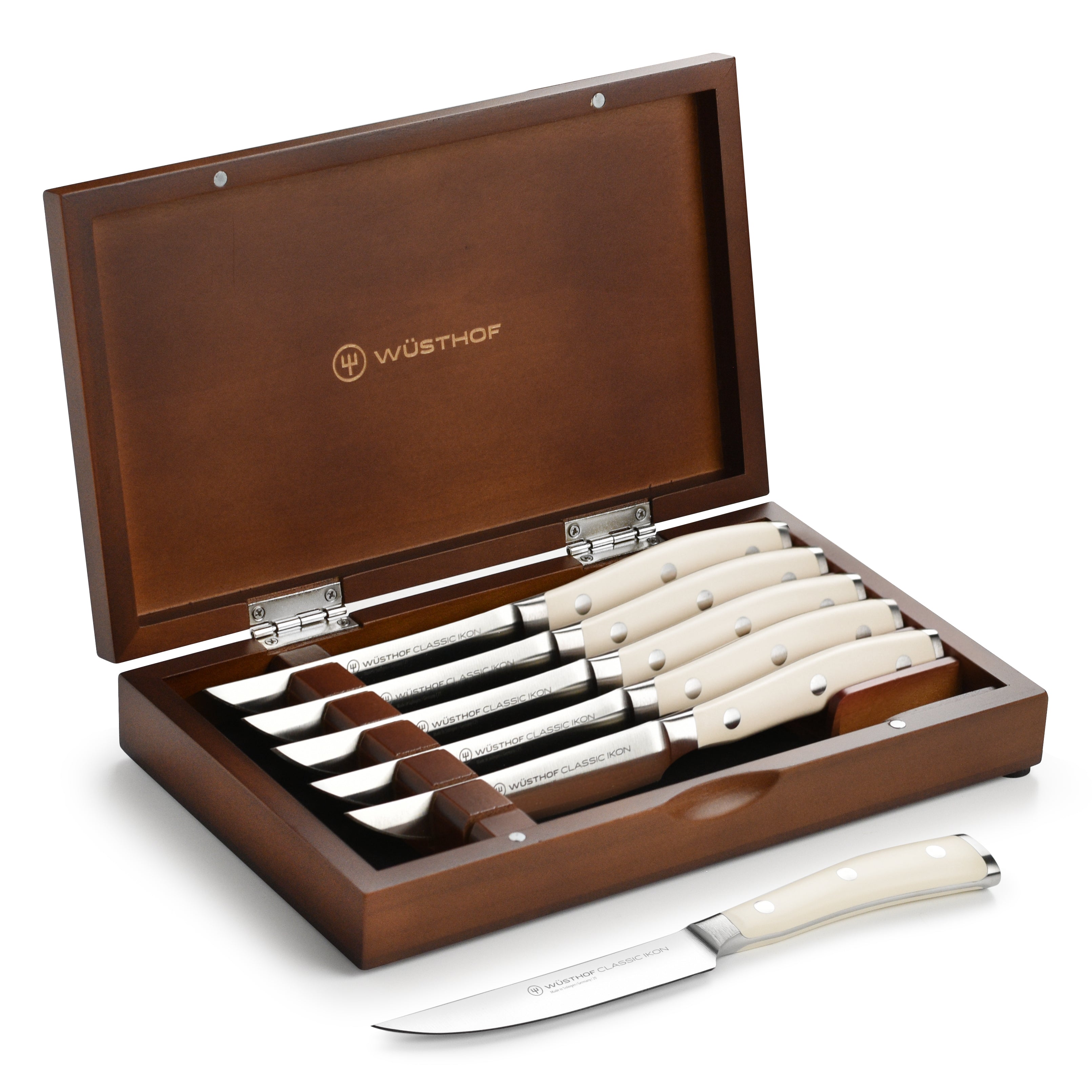 Wusthof Classic Ikon Creme 6 Piece Steak Knife Set with Wood Case