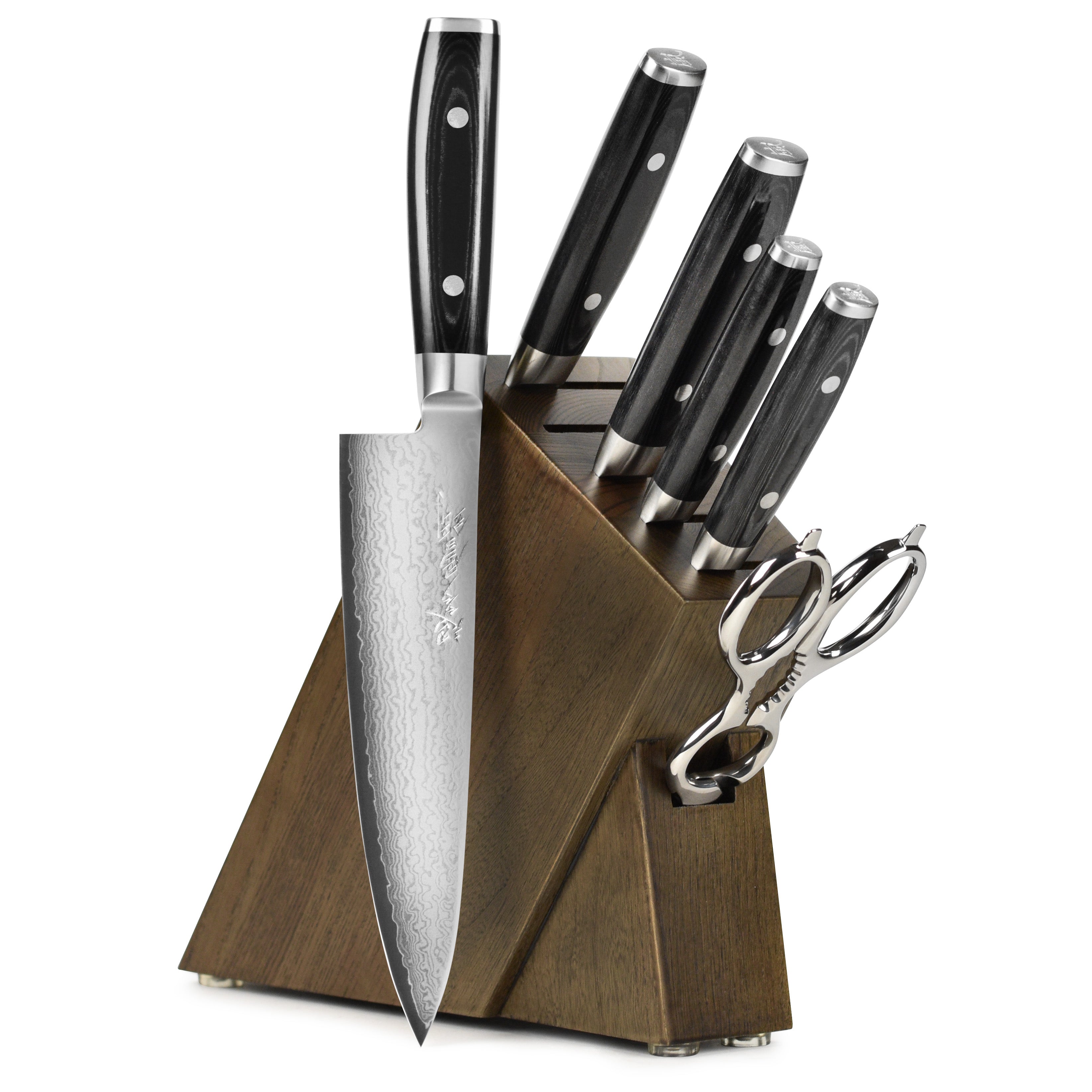 Yaxell Ran Plus 7 Piece Dark Ash Slim Knife Block Set