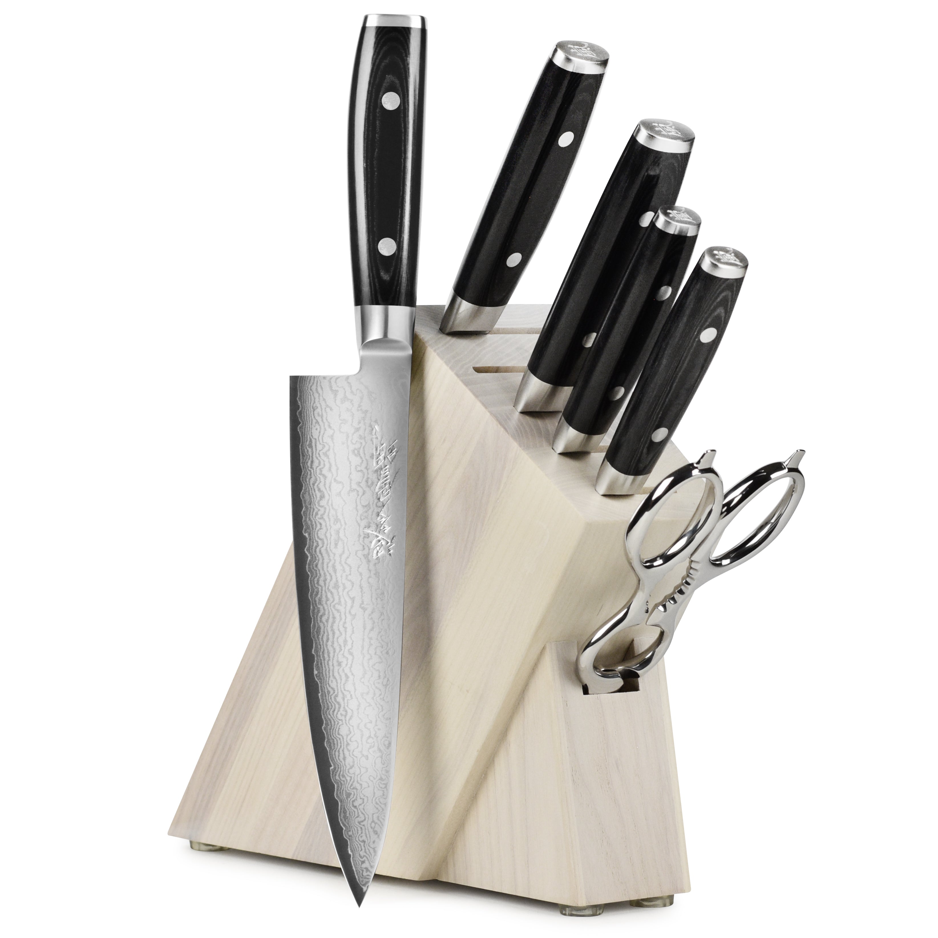 Yaxell Ran Plus 7 Piece Gray Ash Slim Knife Block Set