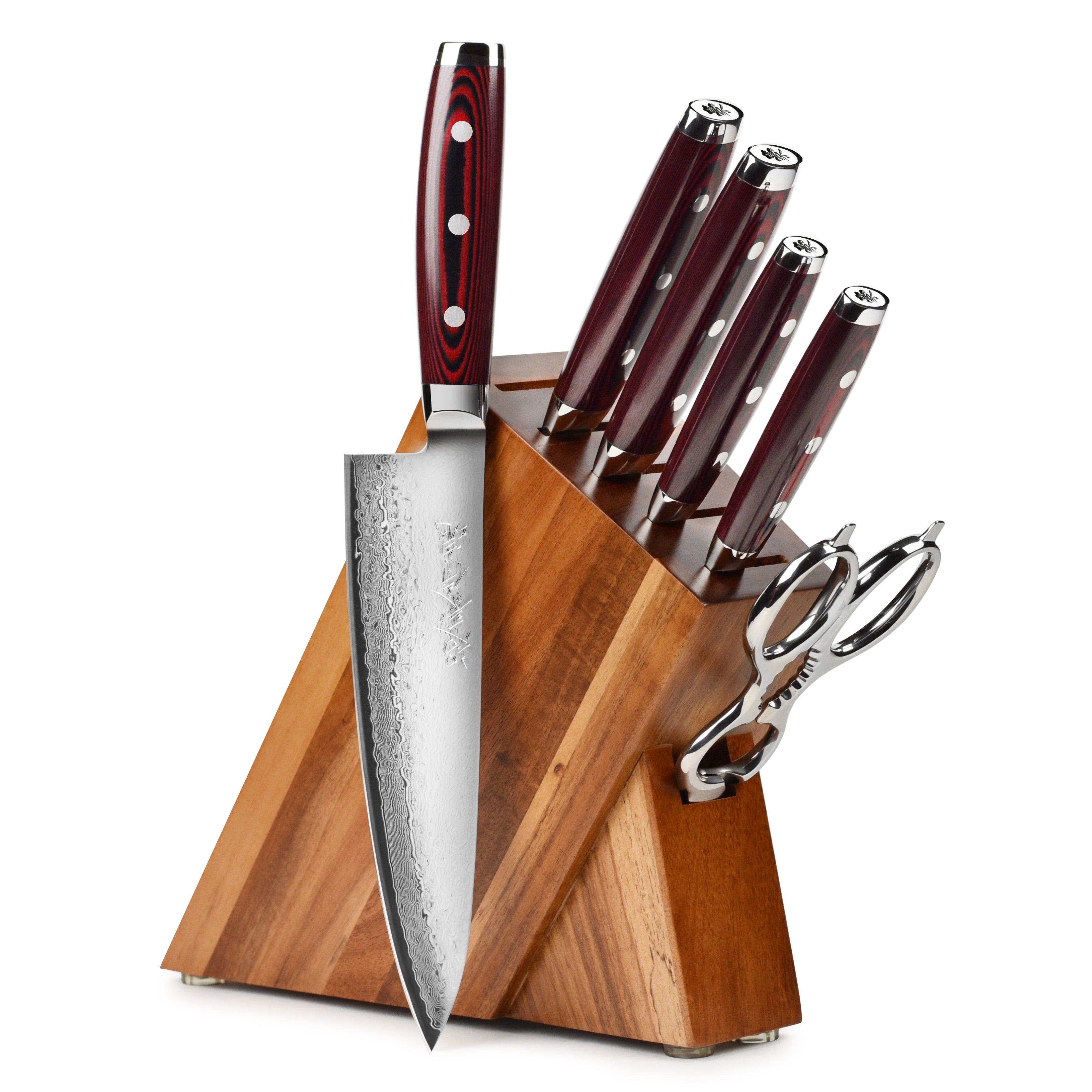 Yaxell Super Gou SG2 7 Piece Acacia Slim Knife Block Set