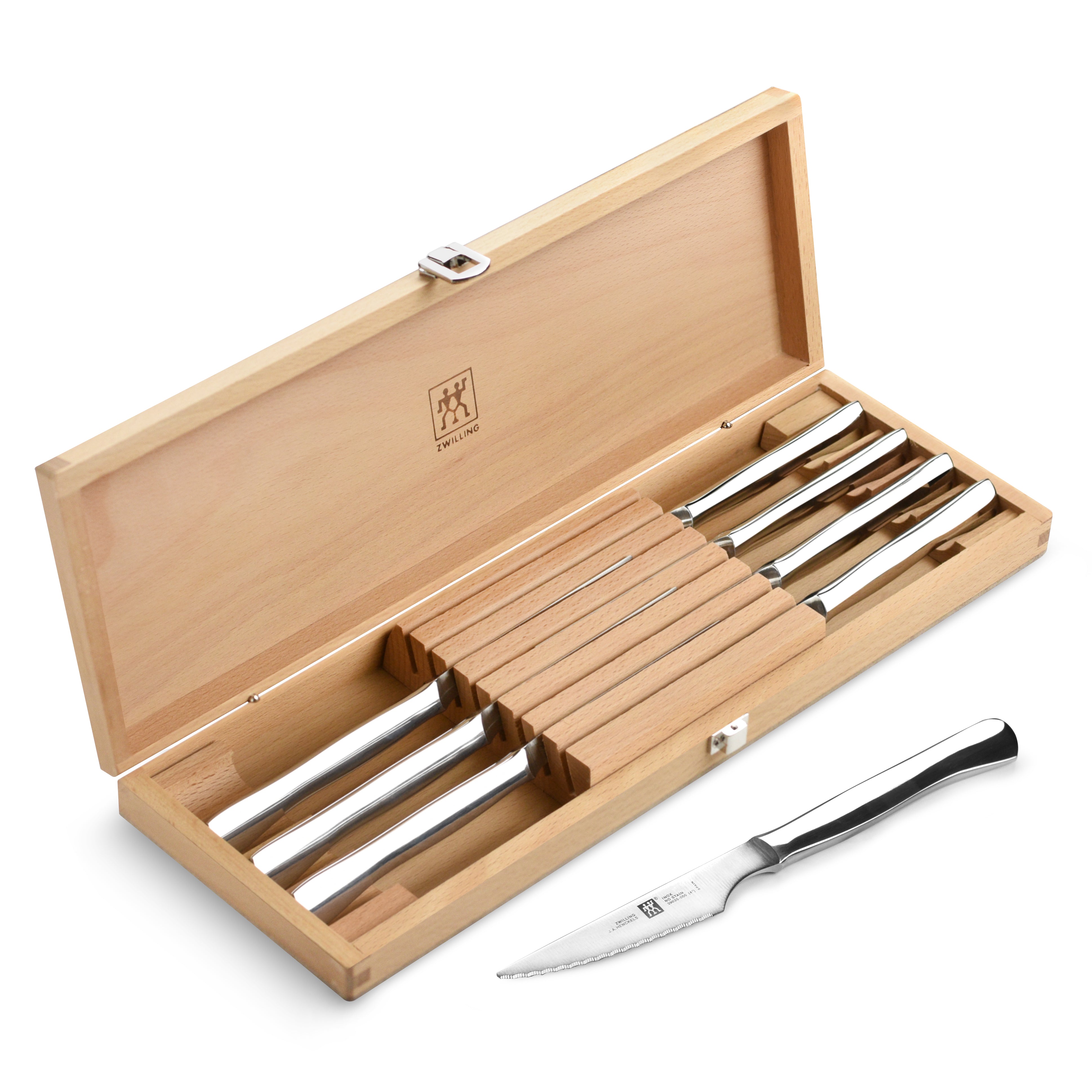 Zwilling 8 Piece Stainless Steel Serrated Steak Knife Set with Case