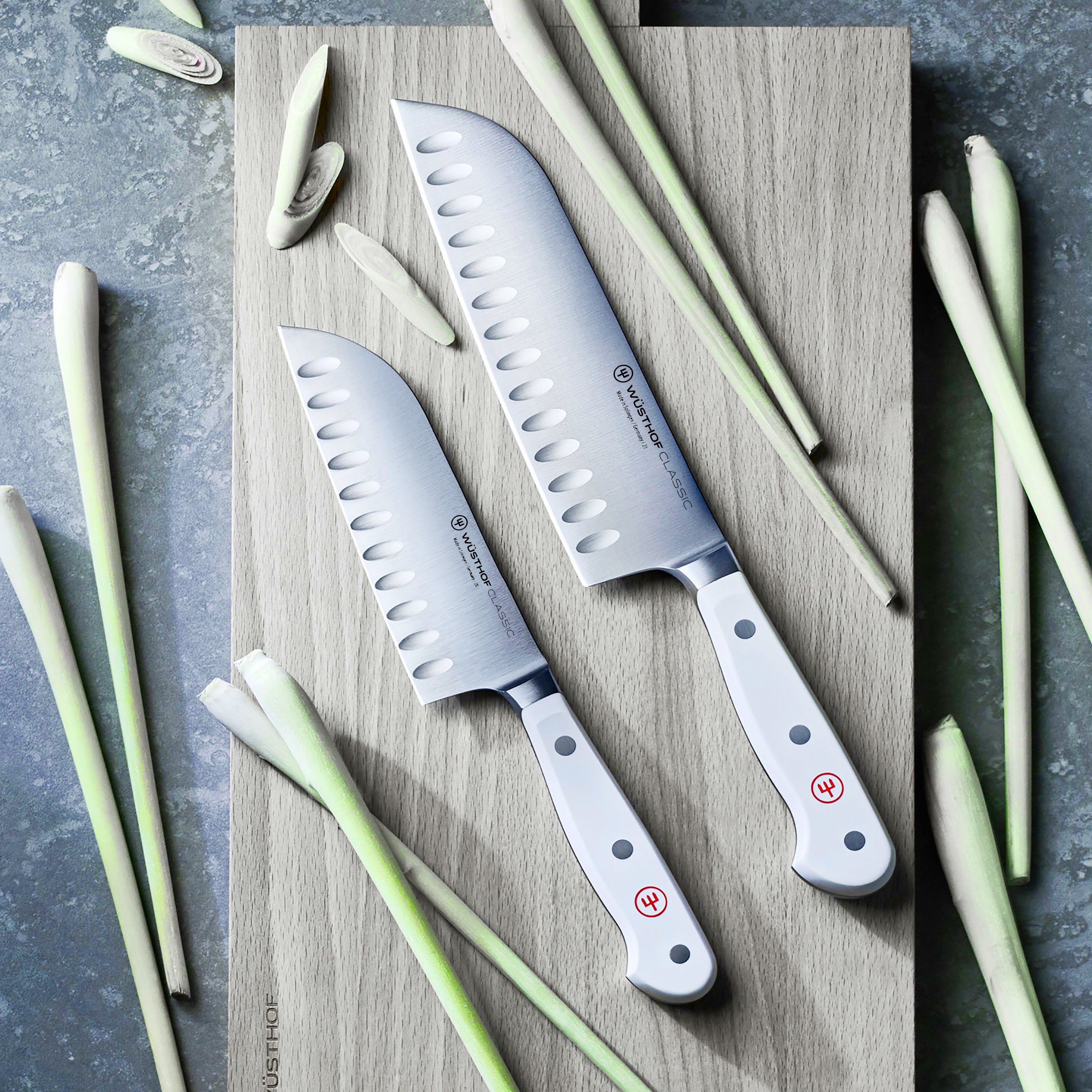 Wusthof Classic White 2 Piece Hollow Edge Santoku Knife Set