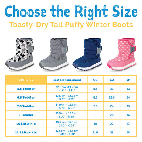 Toasty Dry Tall Puffy Boot Size Chart