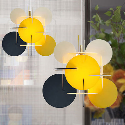 Nordic 1 Light Suspension Pendant with Acrylic Shade Red/Bule and White/Yellow and Black Disc Ceiling Light Fixture