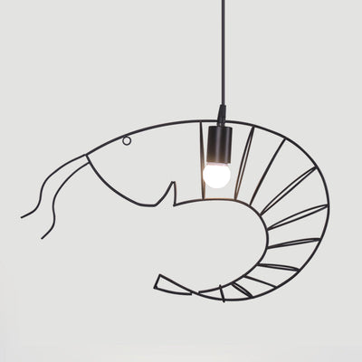 1 Light Metal Hanging Lamp Retro Stylish Black/Red/White Shrimp Dining Room Pendant Light with Wire Guard