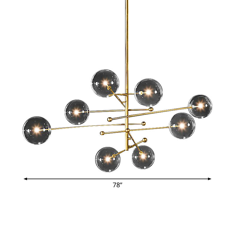 Multi-Ball Chandelier Lighting Postmodern Clear Glass 8 Bulbs Gold Tiered Hanging Lamp Kit