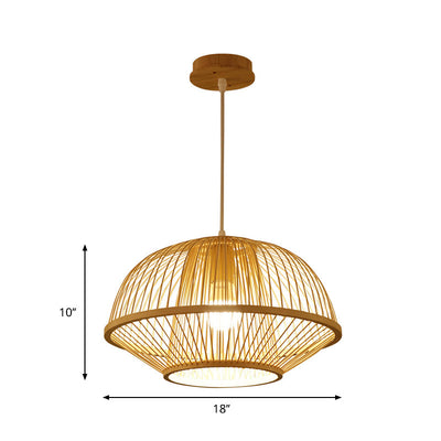 1 Bulb Pear/Urn Pendant Lighting Contemporary Bamboo Hanging Light Fixture in Wood