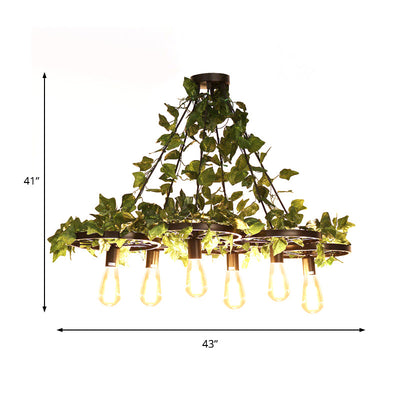 3/6 Heads Plant Ceiling Chandelier with Bare Bulb Metal Industrial Restaurant LED Pendant Light in Green