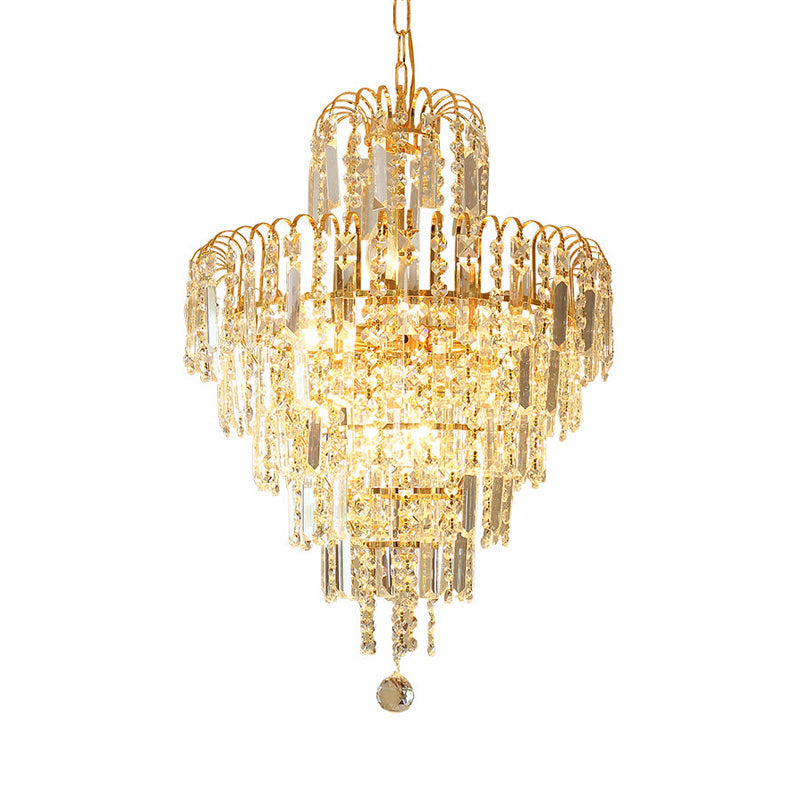 Tiered Hanging Ceiling Light Modernist Crystal 4 Lights Gold Chandelier Light for Dining Room