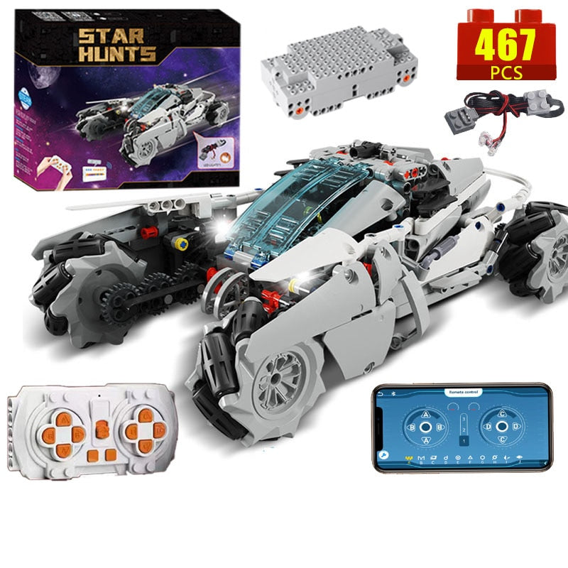 4WD MOC STAR APP Remote Control Rotating Drift Racing Car Building Blocks LED City RC Vehicle Bricks Toy