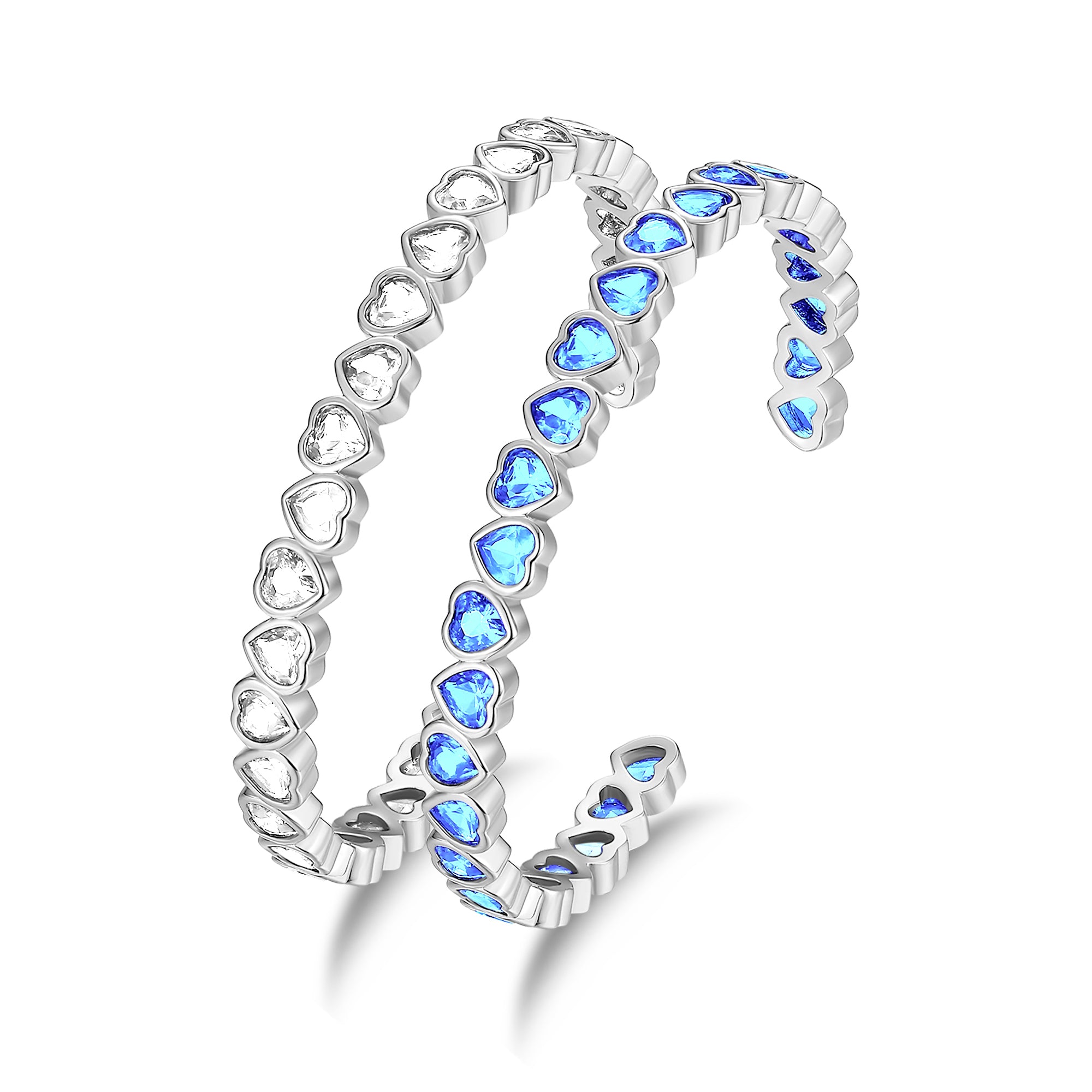 Classicharms Silver Heart Shaped Zirconia Bangle Bracelet Set