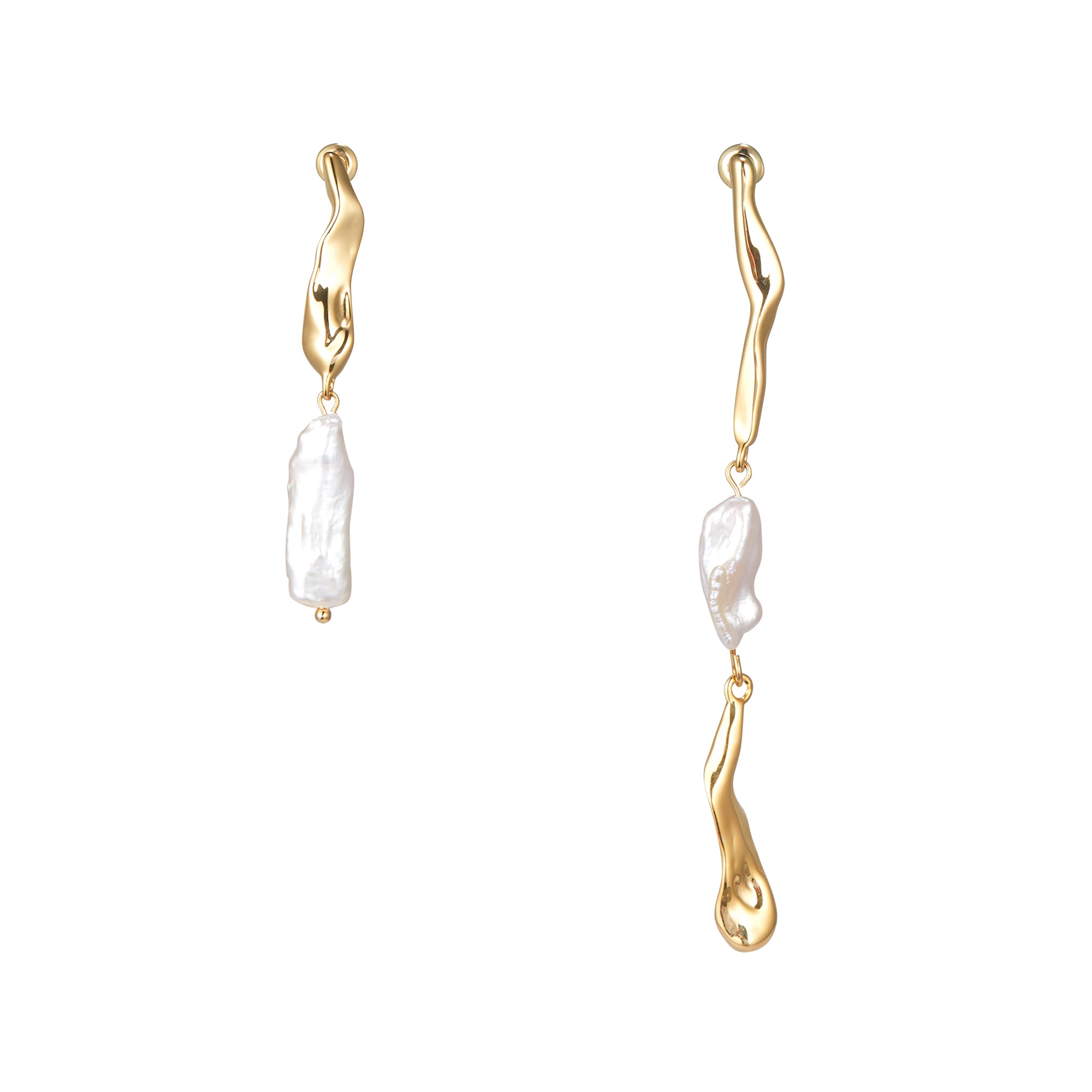 Classicharms Gold Asymmetrical Molten Baroque Pearl Earrings