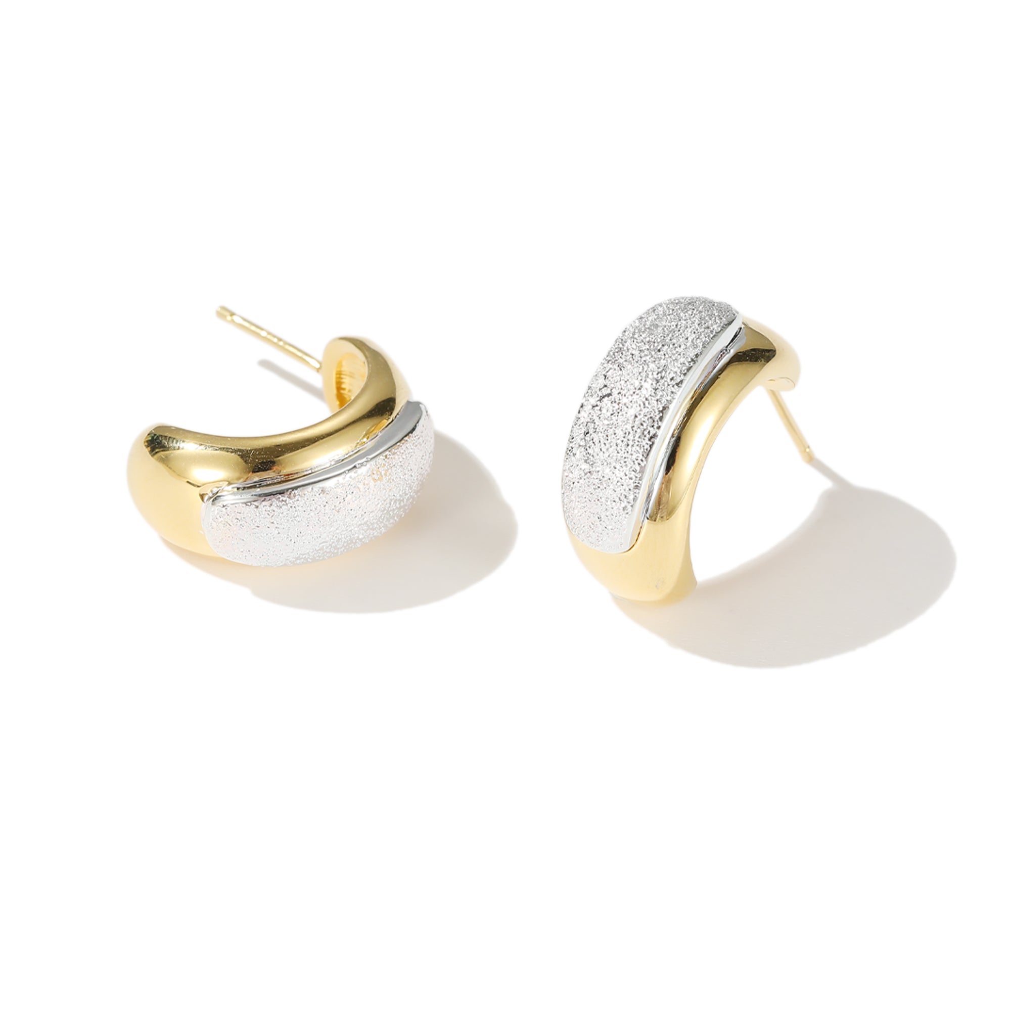 Frosted and Matted Texture Two Tone Hoop Earrings