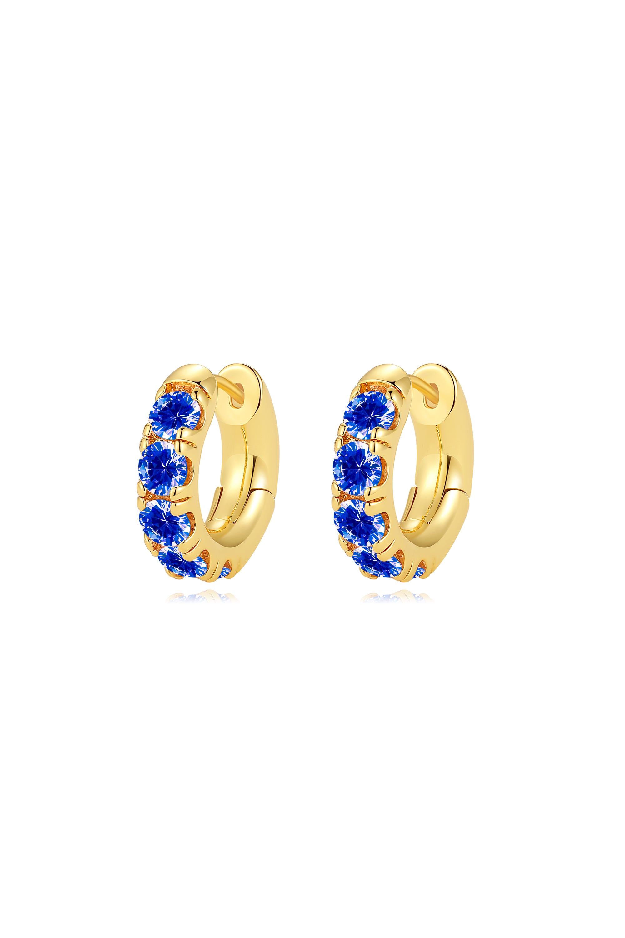 Daniela Gold Huggie Hoop Sapphire Blue Zirconia Earrings
