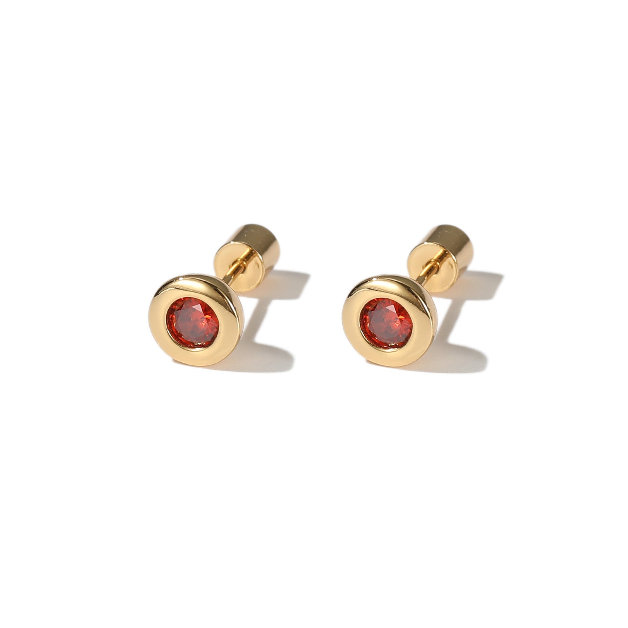 Classicharms Aurora Gold Bezel Set Ruby Red Solitaire Stud Earrings