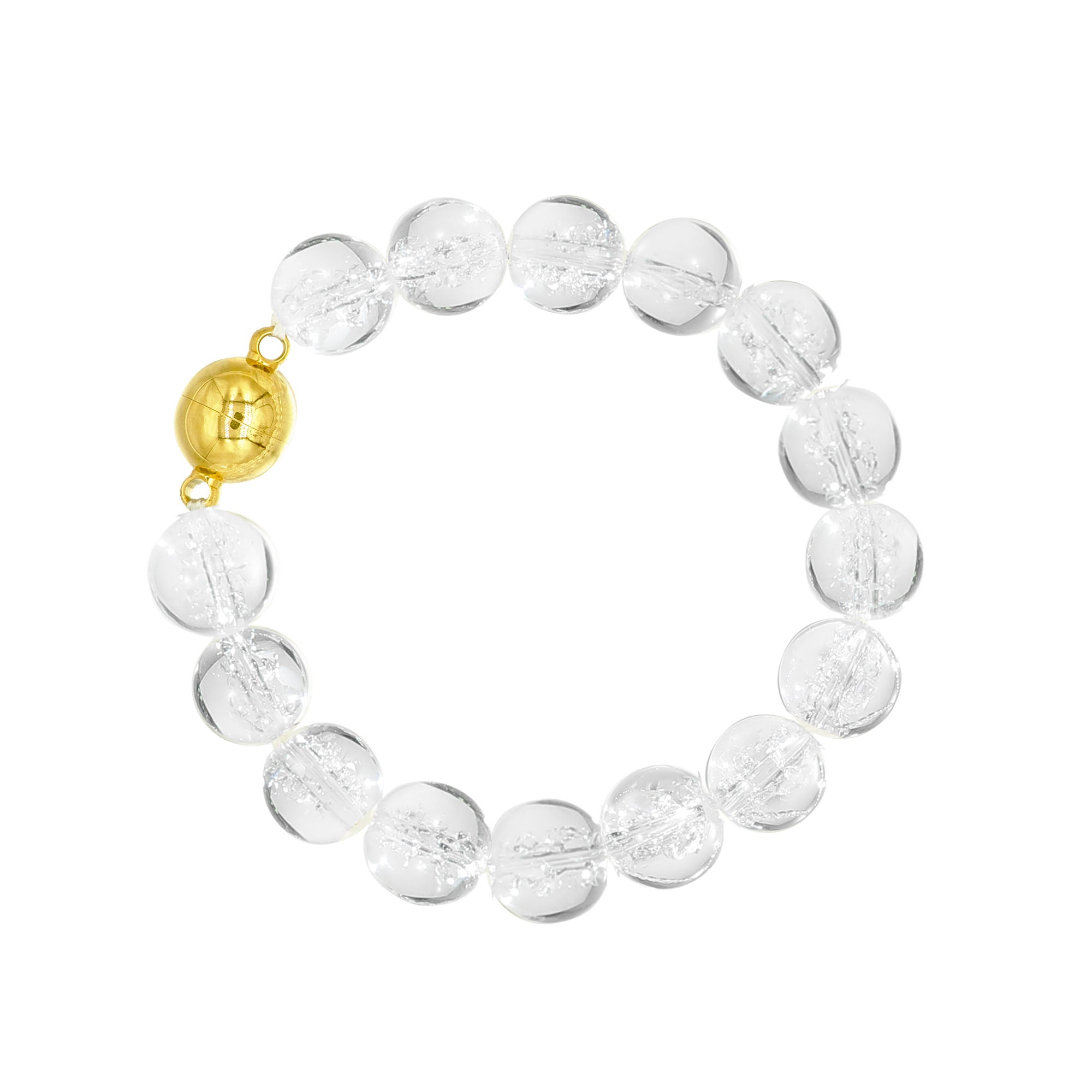 Classicharms Frostnova Azeztulite Clear Phantom Crystal Sphere Bracelet-Gold 12mm