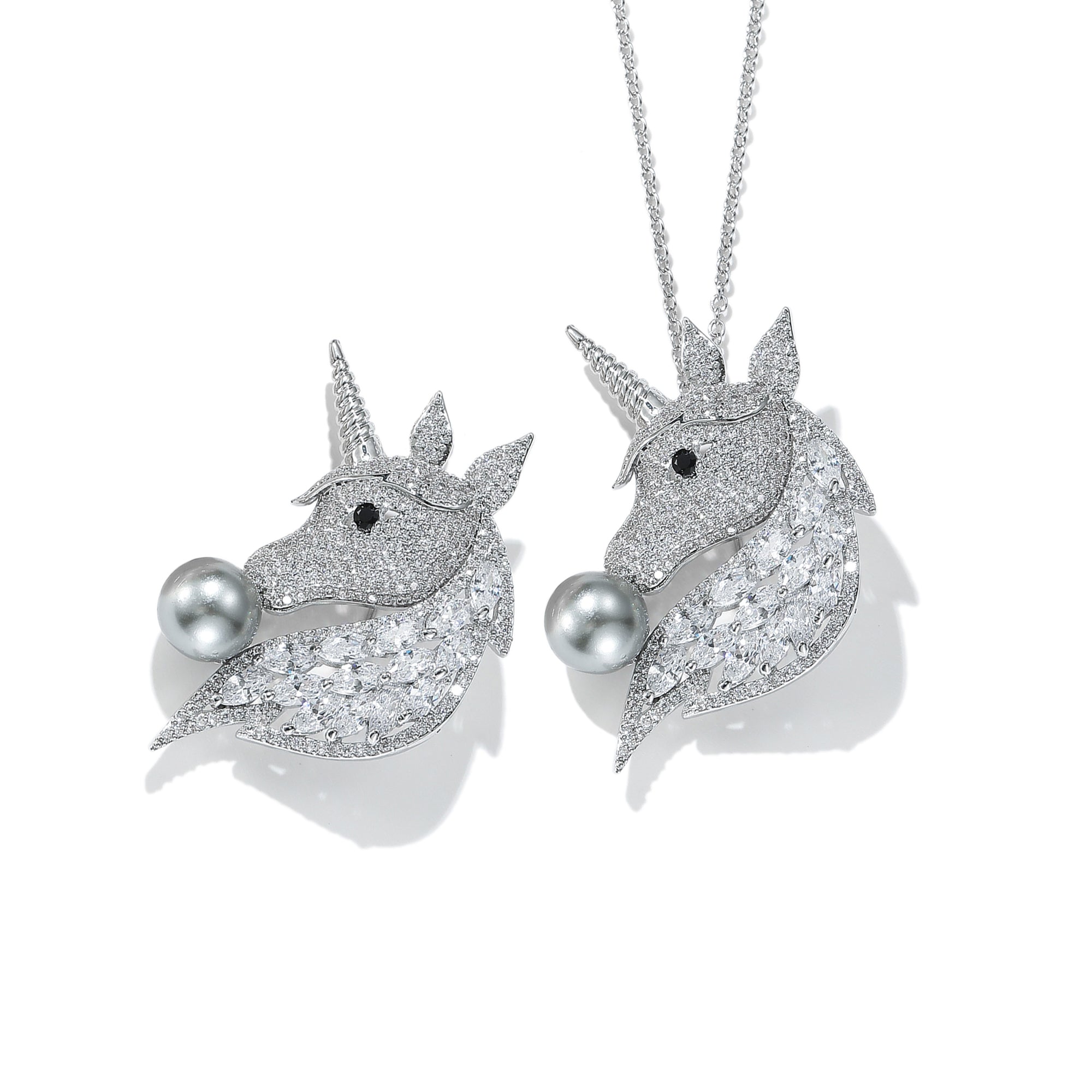 Classicharms Silver Pavé Unicorn Brooch and Necklace Set