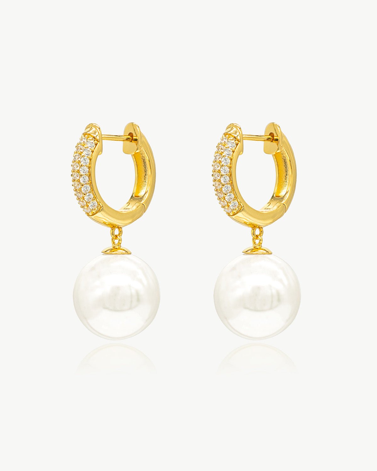 Classicharms Gold Pavé Huggie Hoop Solitaire Pearl Drop Earrings