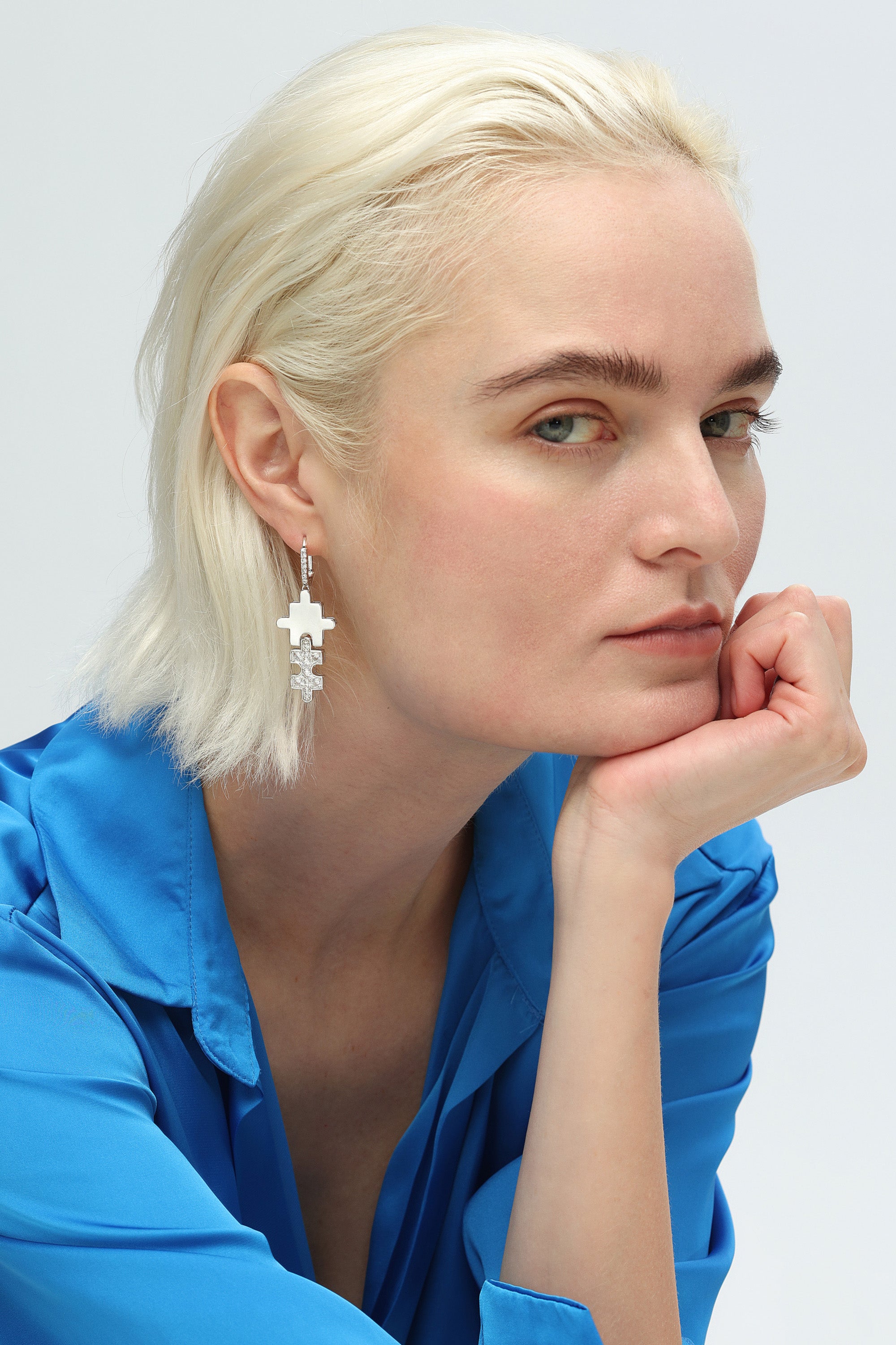 Classicharms Silver Jigsaw Puzzle Drop Earrings