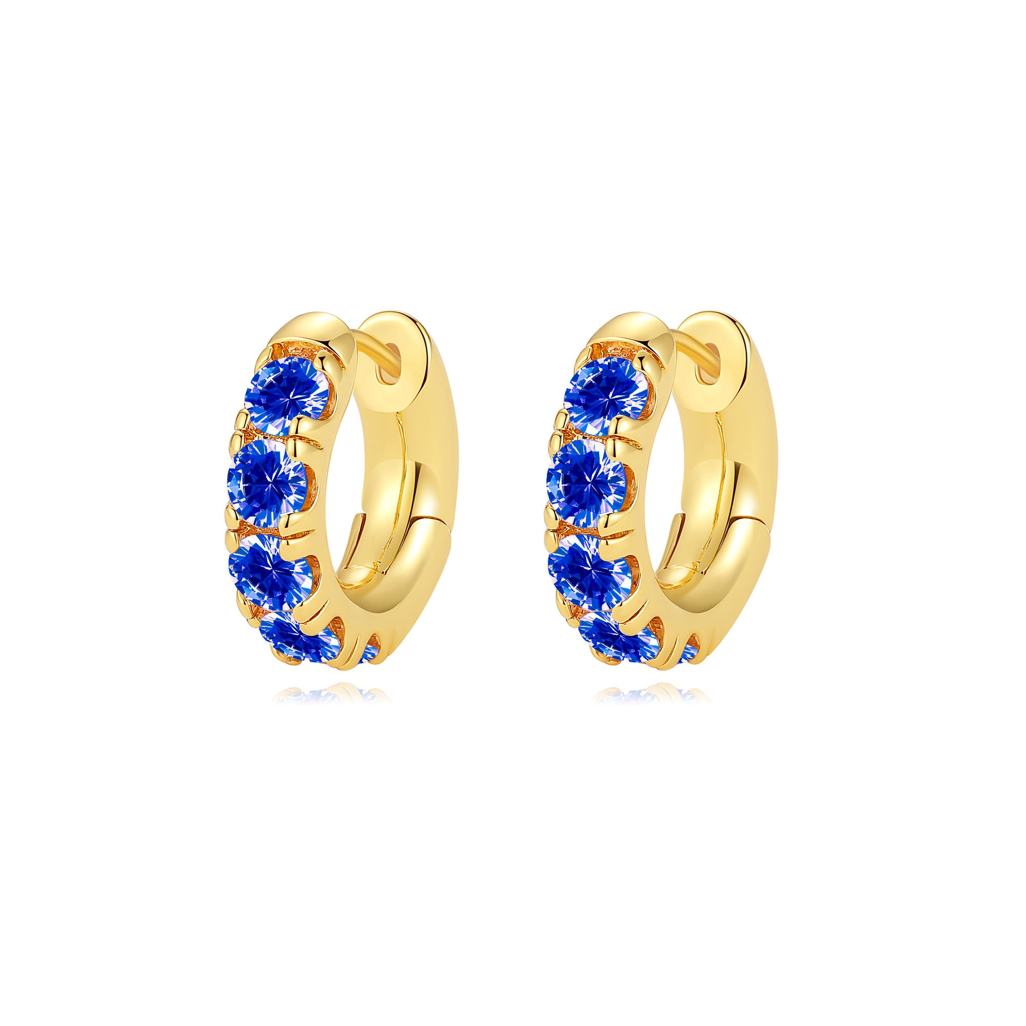 Classicharms Daniela Gold Huggie Hoop Sapphire Blue Zirconia Earrings