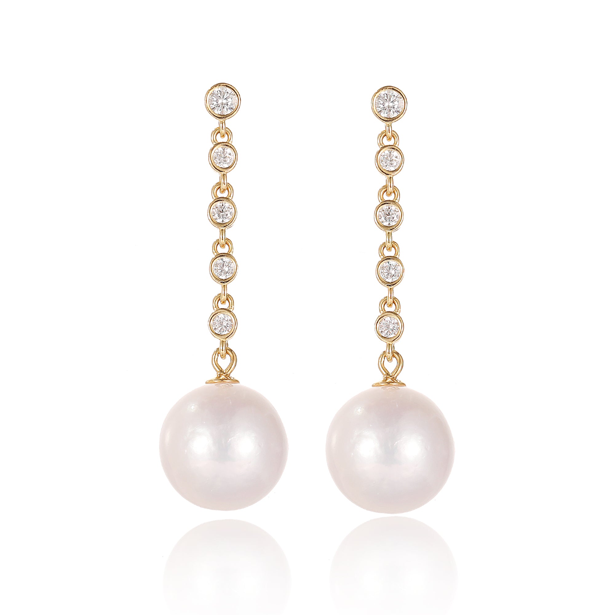 Classicharms Electra Gold Vermeil Diamond Rivière Pearl Drop Earrings