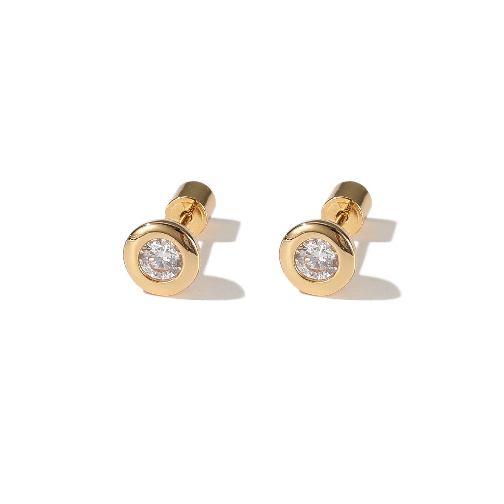 Classicharms Aurora Gold Bezel Set White Clear Solitaire Stud Earrings
