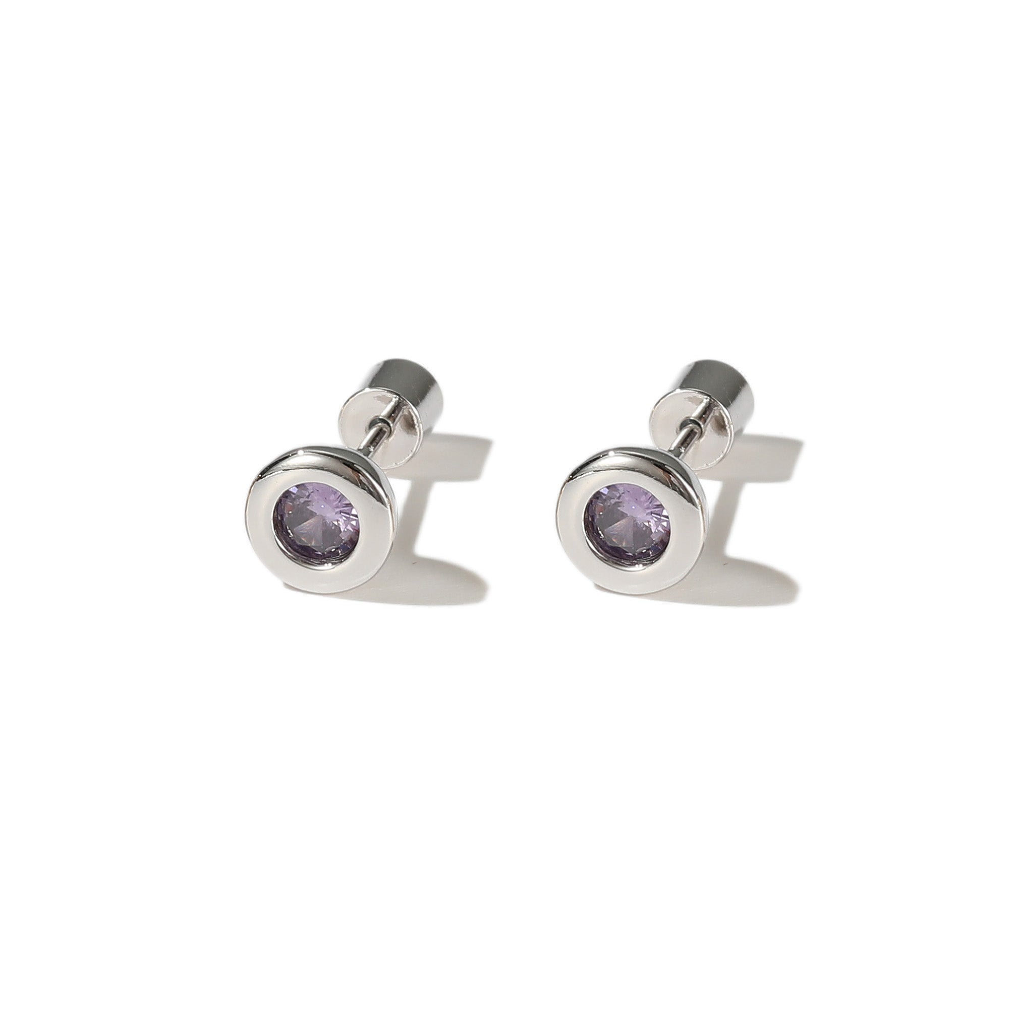 Classicharms Aurora Silver Bezel Set Royal Purple Solitaire Stud Earrings