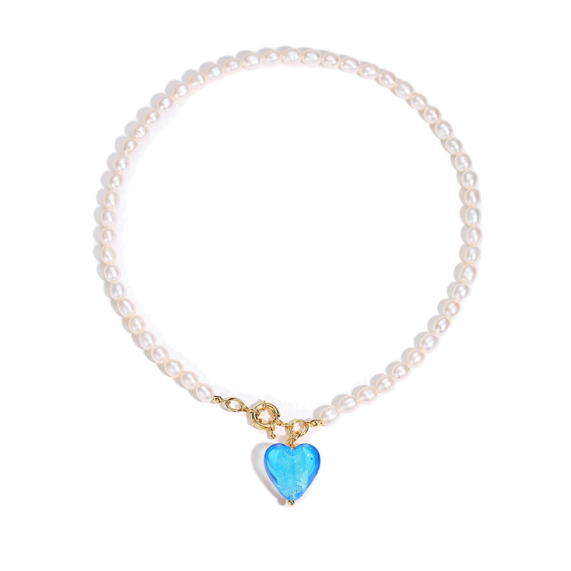 Classicharms Esmée Sky Blue Glaze Heart Pendant Pearl Necklace