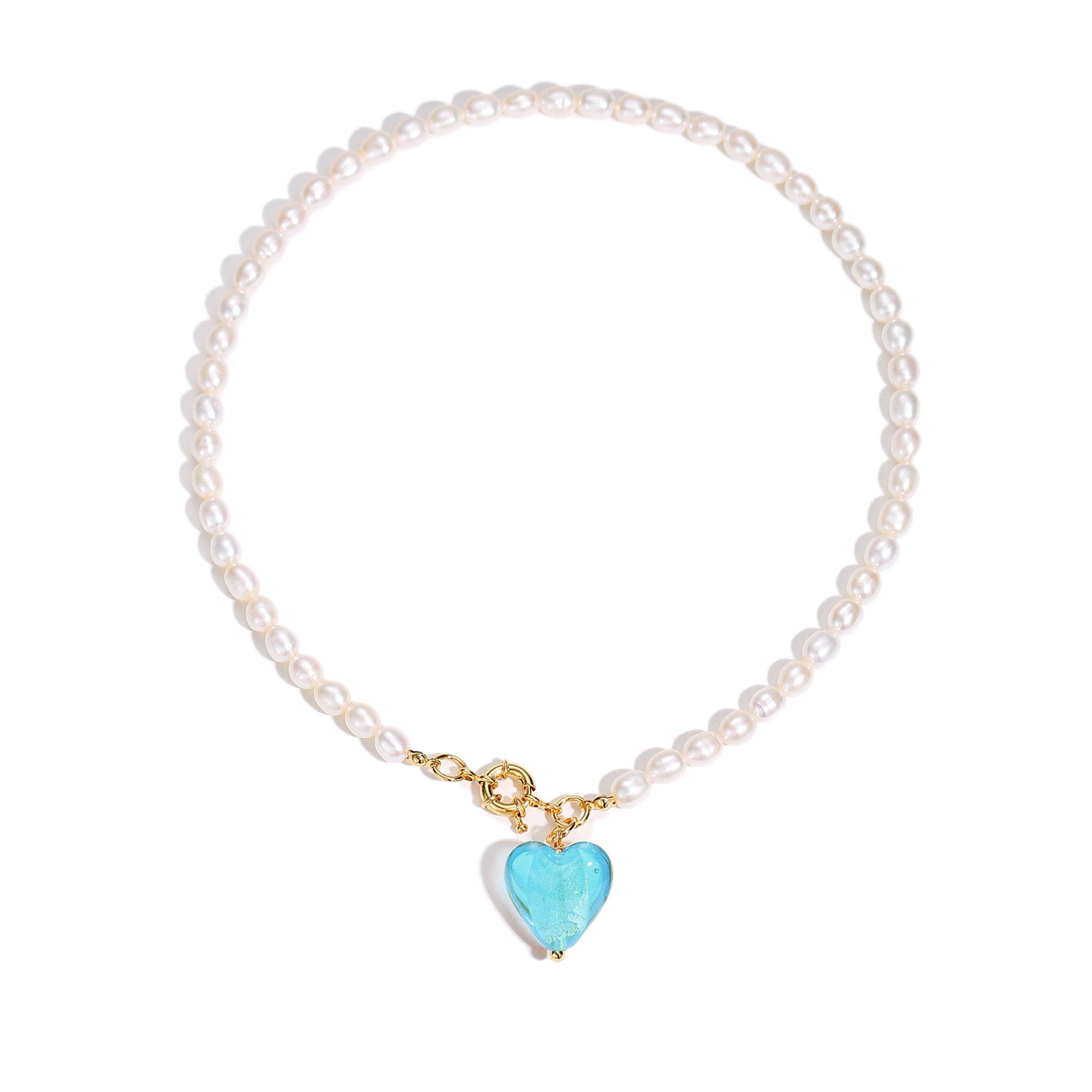 Classicharms Esmée Aquamarine Glaze Heart Pendant Pearl Necklace