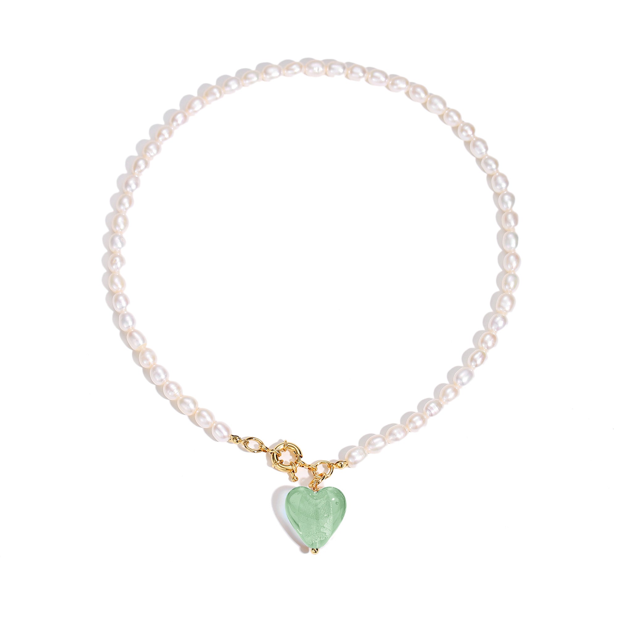 Classicharms Esmée Lime Green Glaze Heart Pendant Pearl Necklace