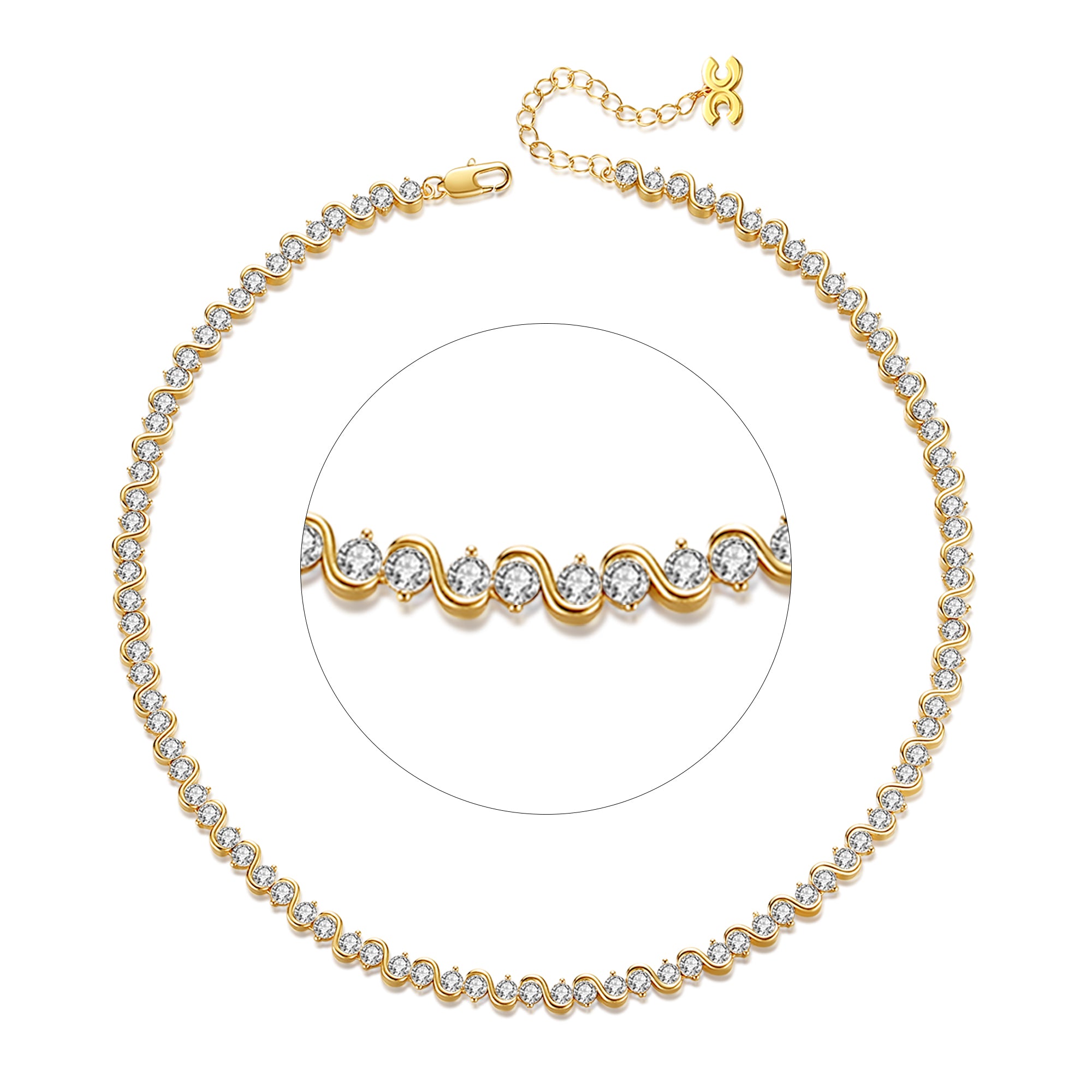 Classicharms Gold Wave Zirconia Tennis Choker Necklace