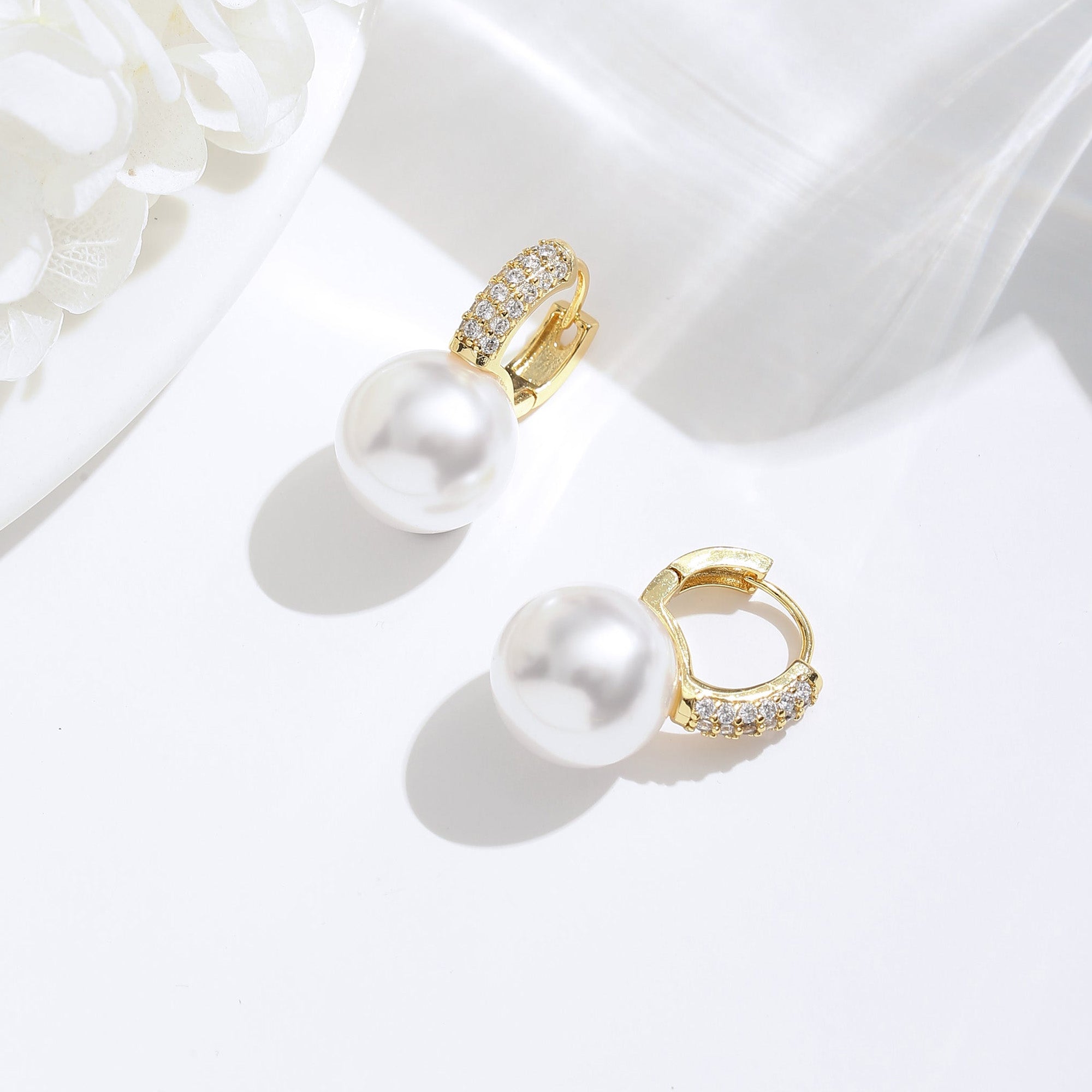 Classicharms Golden Pearl Hoop with Zirconia Embellishment Earrings