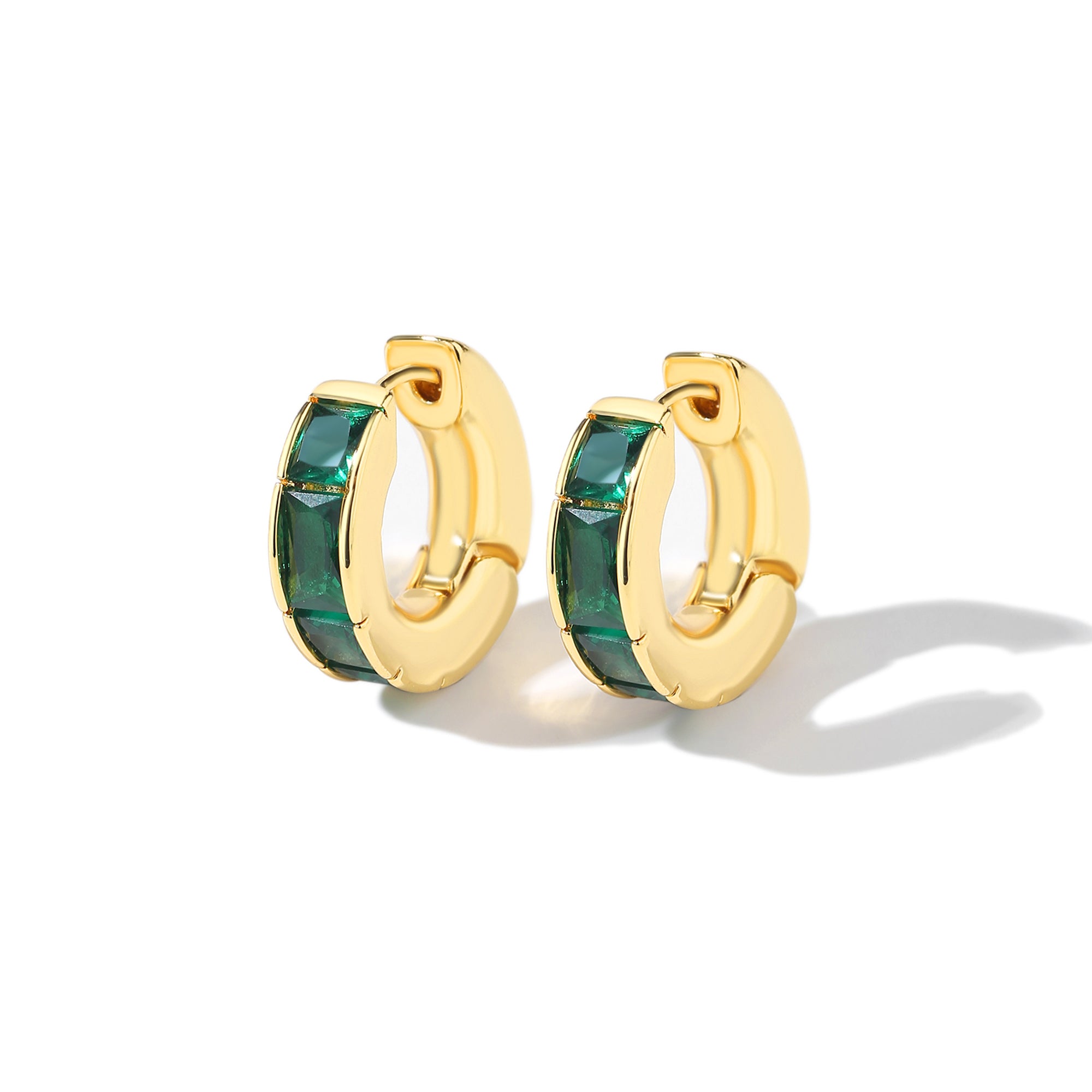 Classicharms Gold Square-Cut Emerald Huggie Earrings