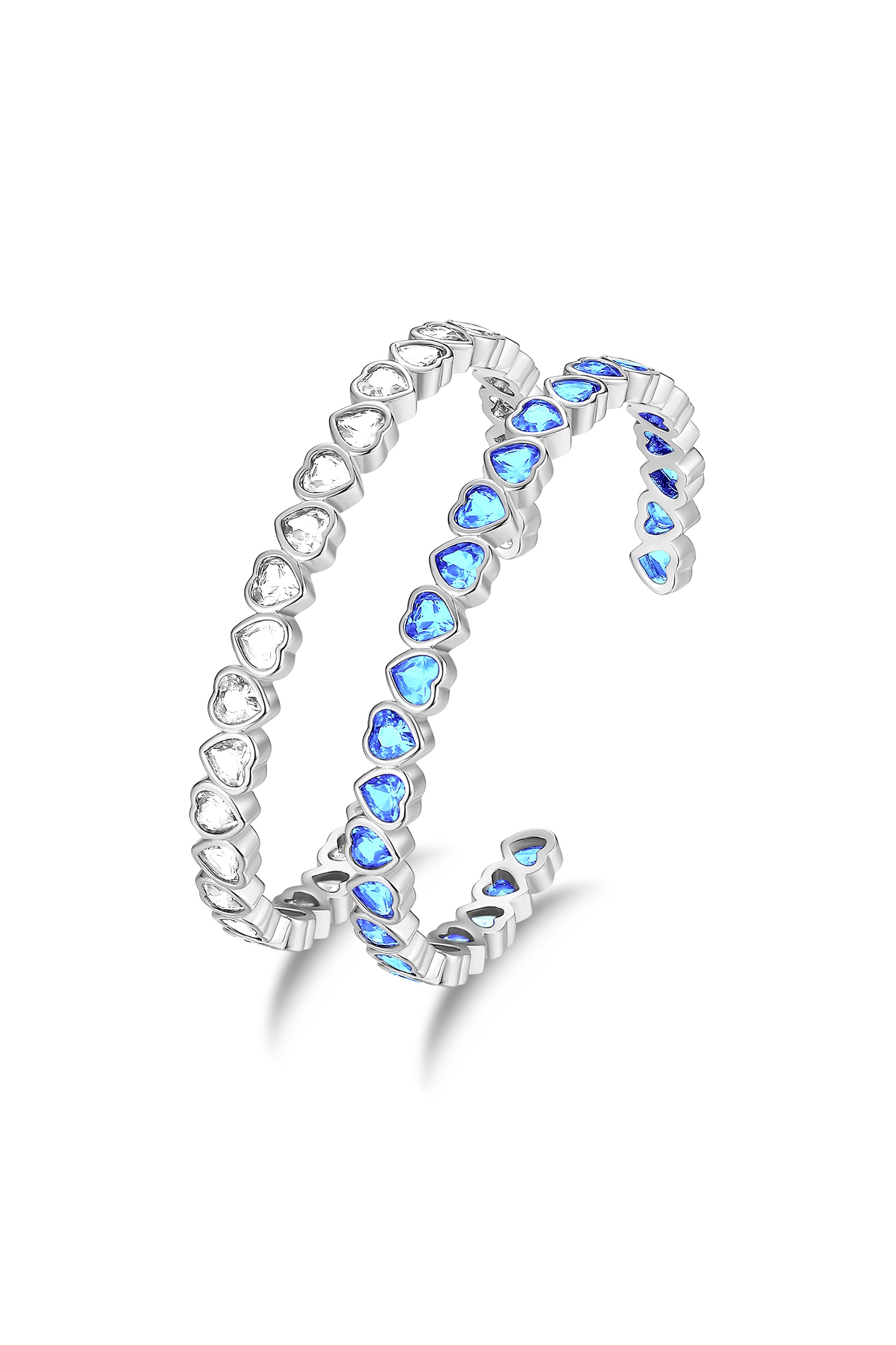 Silver Heart Shaped Zirconia Bangle Bracelet Set
