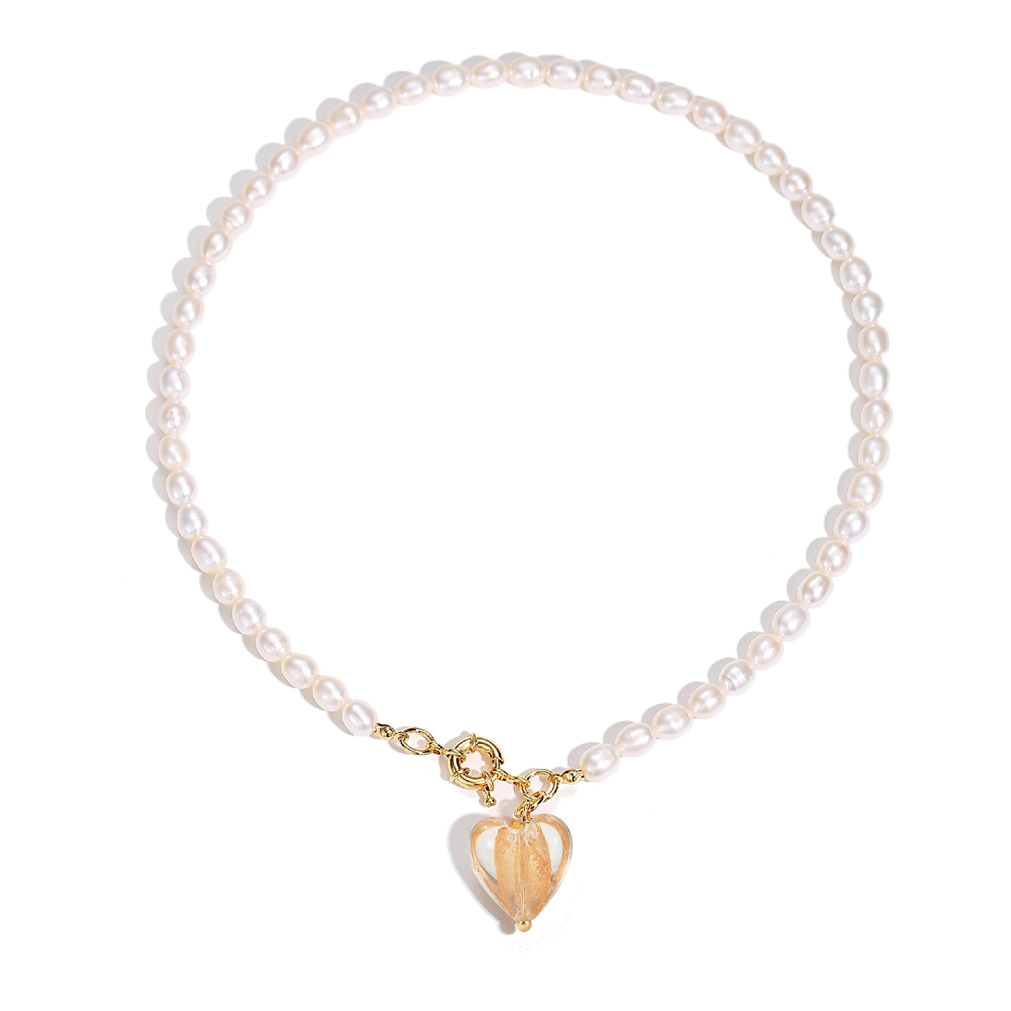 Classicharms Esmée Amber Glaze Heart Pendant Pearl Necklace