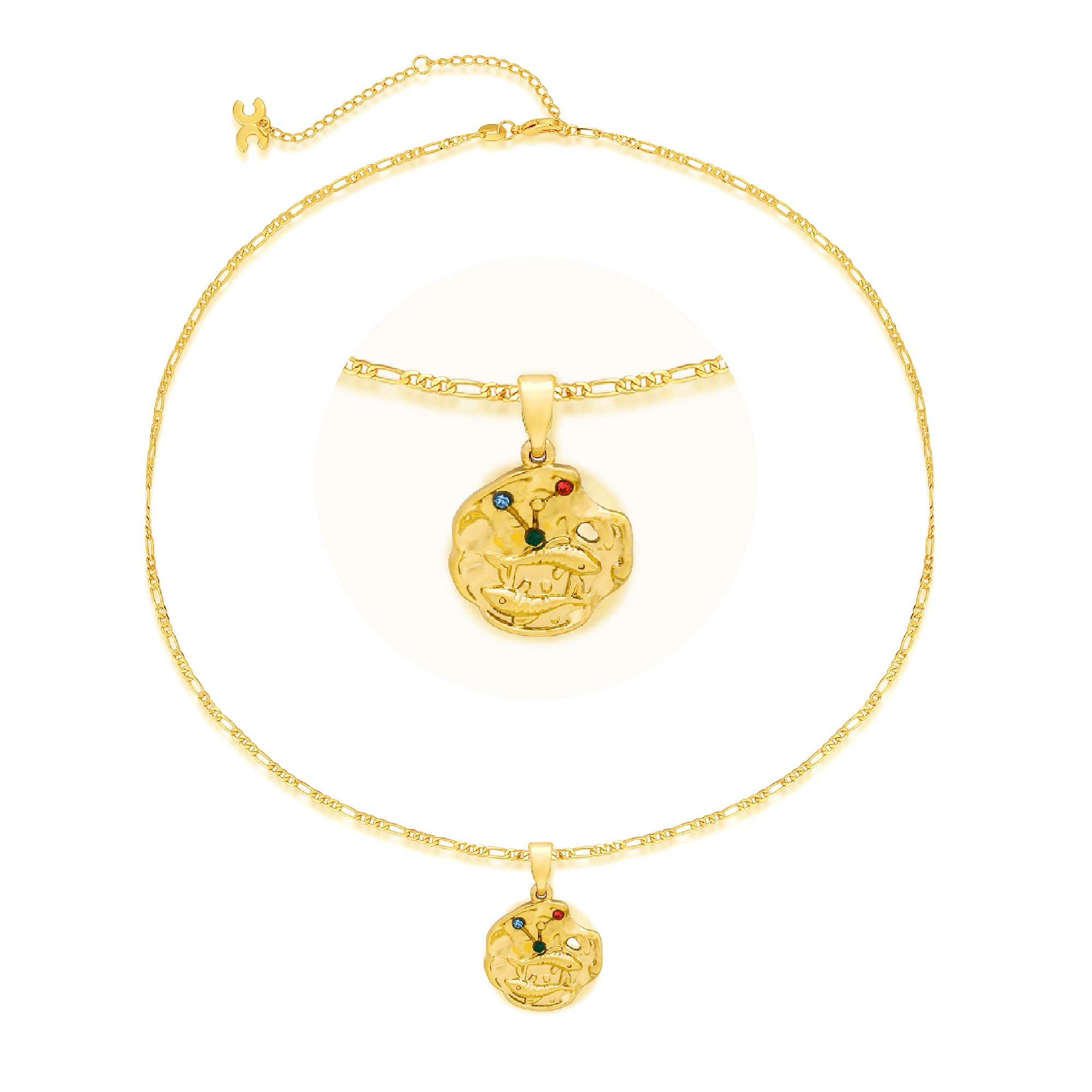 Classicharms Gold Sculptural Zodiac Sign Pendant Necklace Set-Pisces
