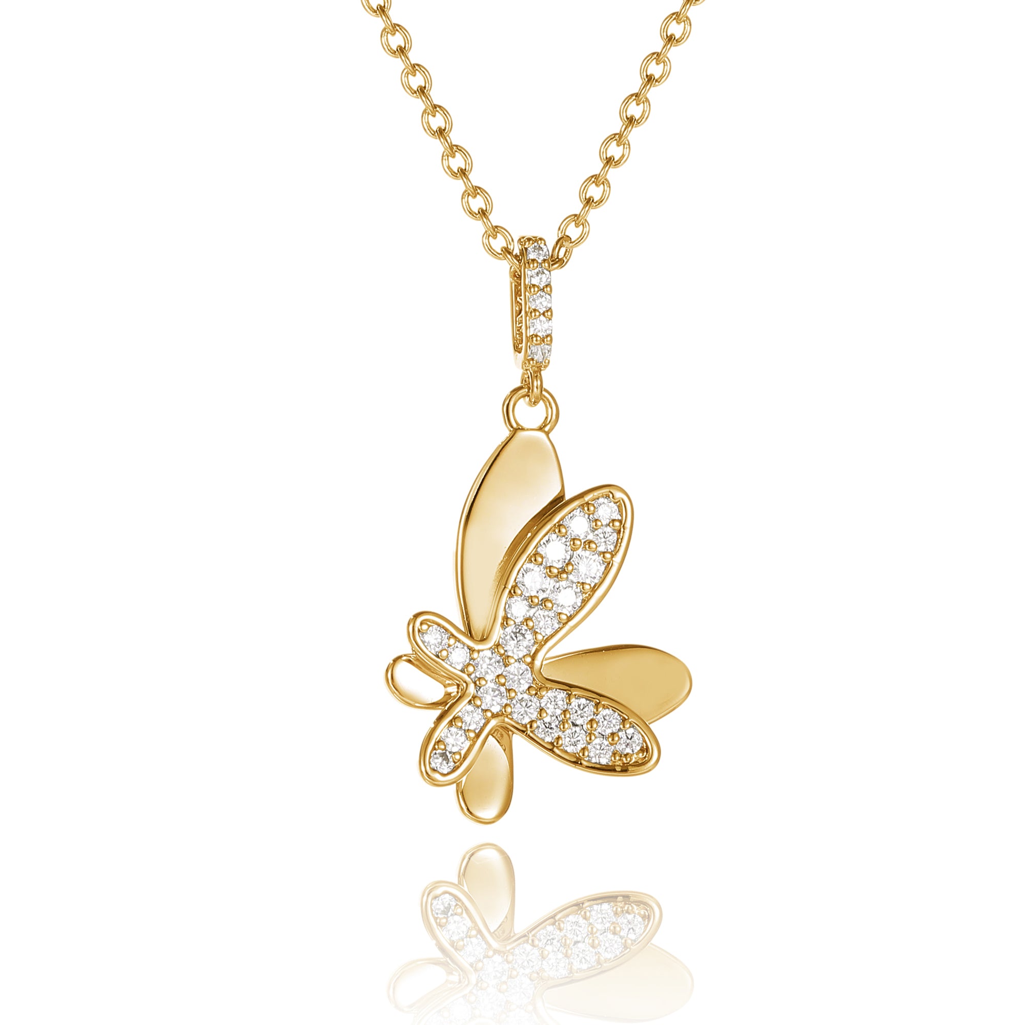Gold Pavé Diamond Butterfly Pendant Necklace
