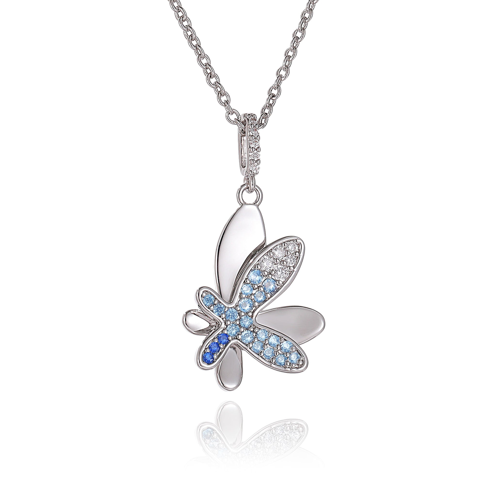Classicharms Silver Gradient Blue Pavé Diamond Butterfly Pendant Necklace