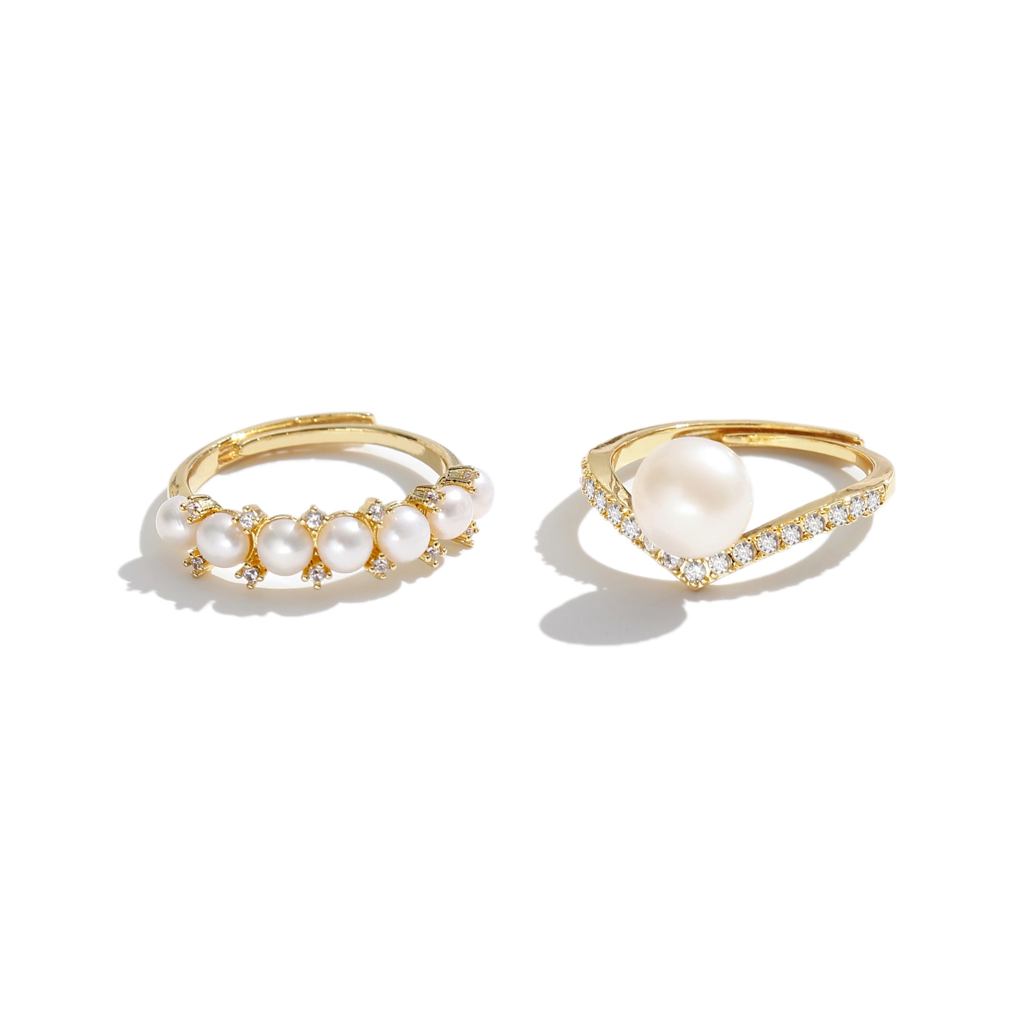 Classicharms Diamond Accent Pearl Ring Set