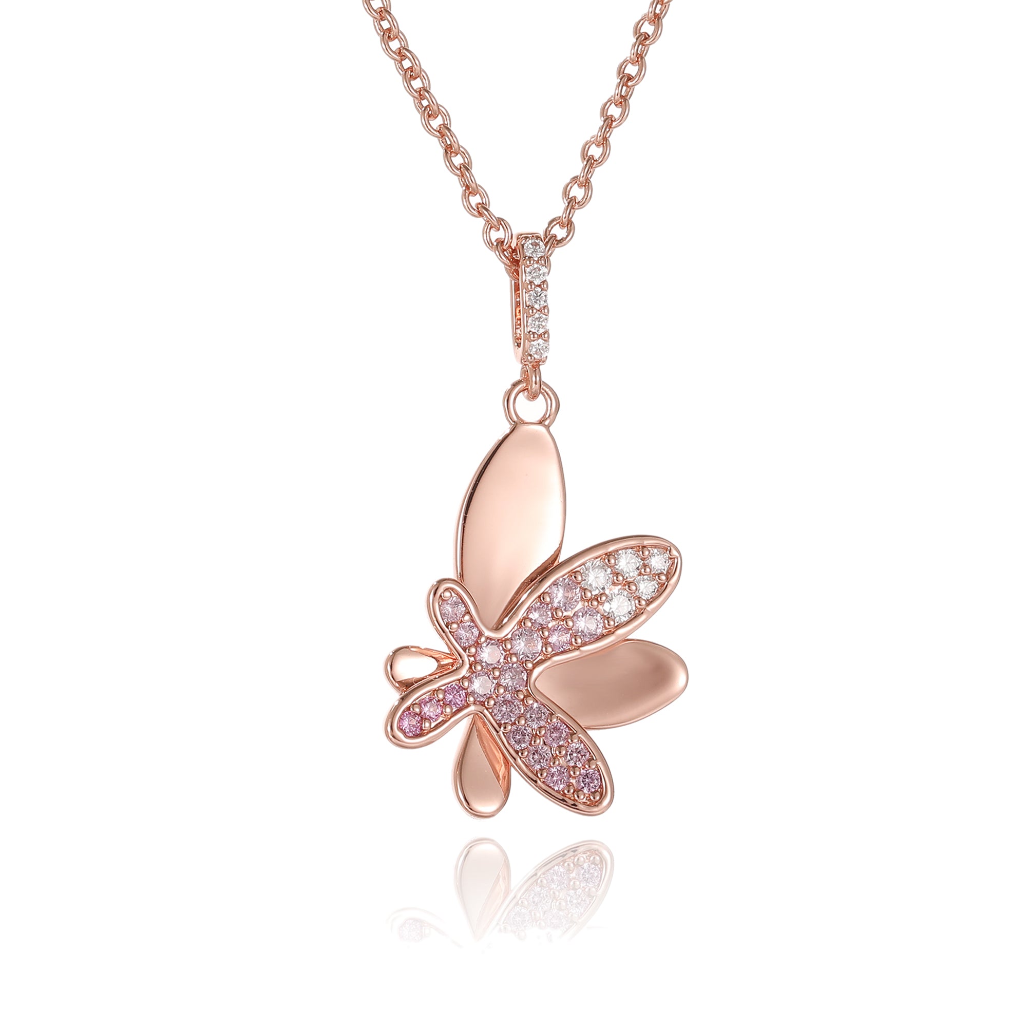 Classicharms Rose Gold Gradient Pink Pavé Diamond Butterfly Pendant Necklace