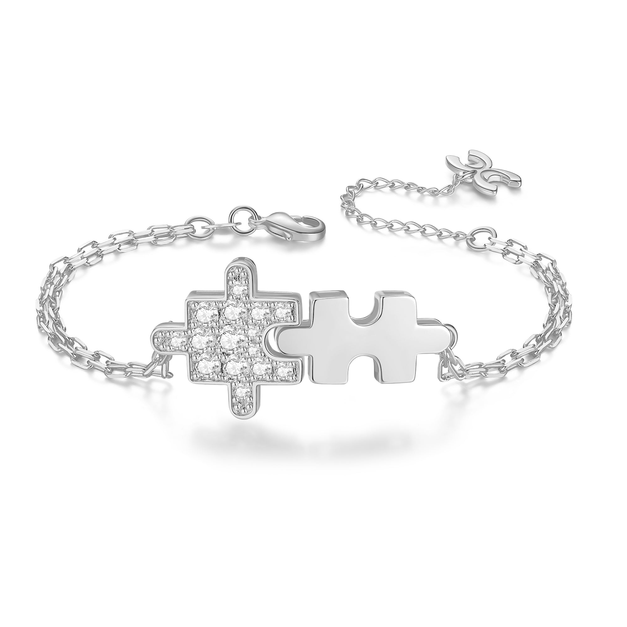 Silver Jigsaw Puzzle Zirconia Bracelet