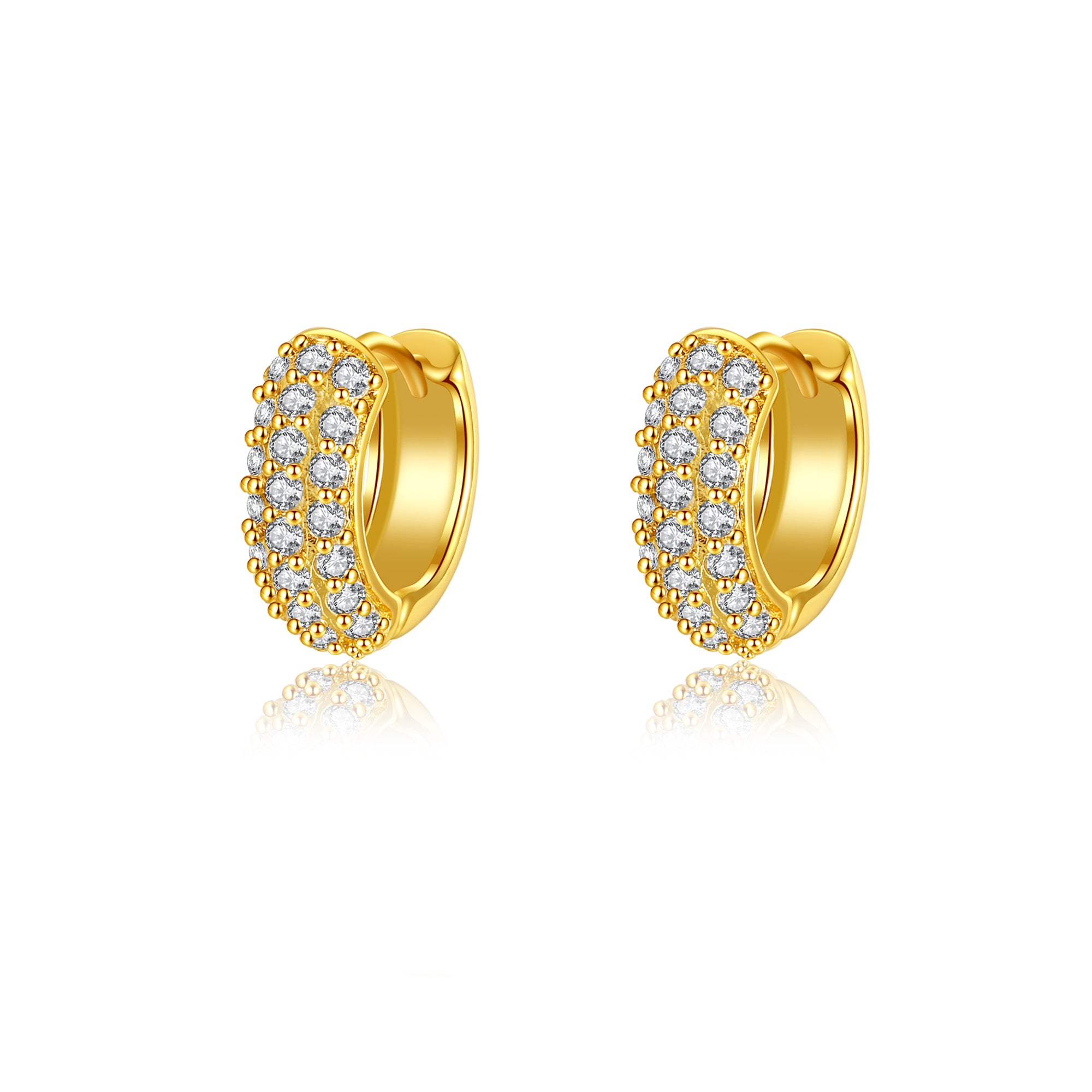 Gold Simple Diamond Huggie Hoop Earrings