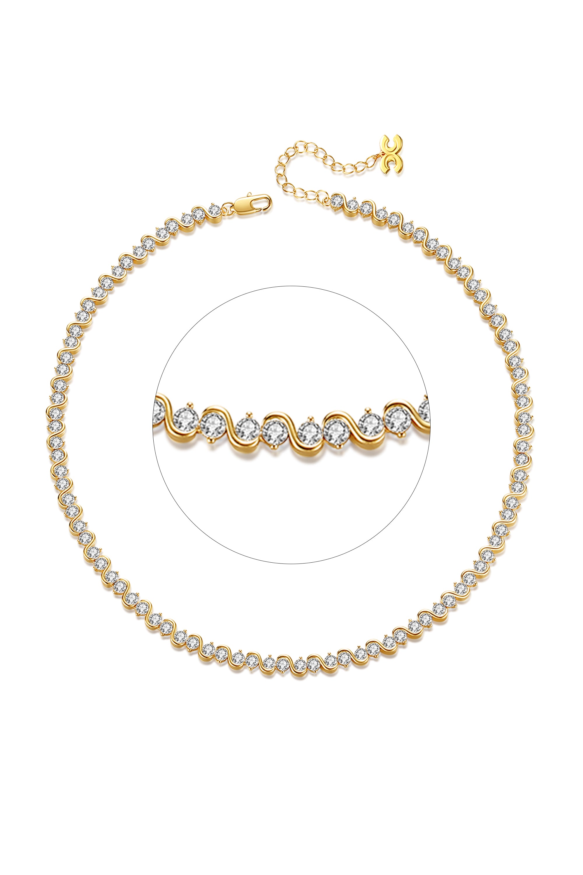 Gold Wave Zirconia Tennis Choker Necklace