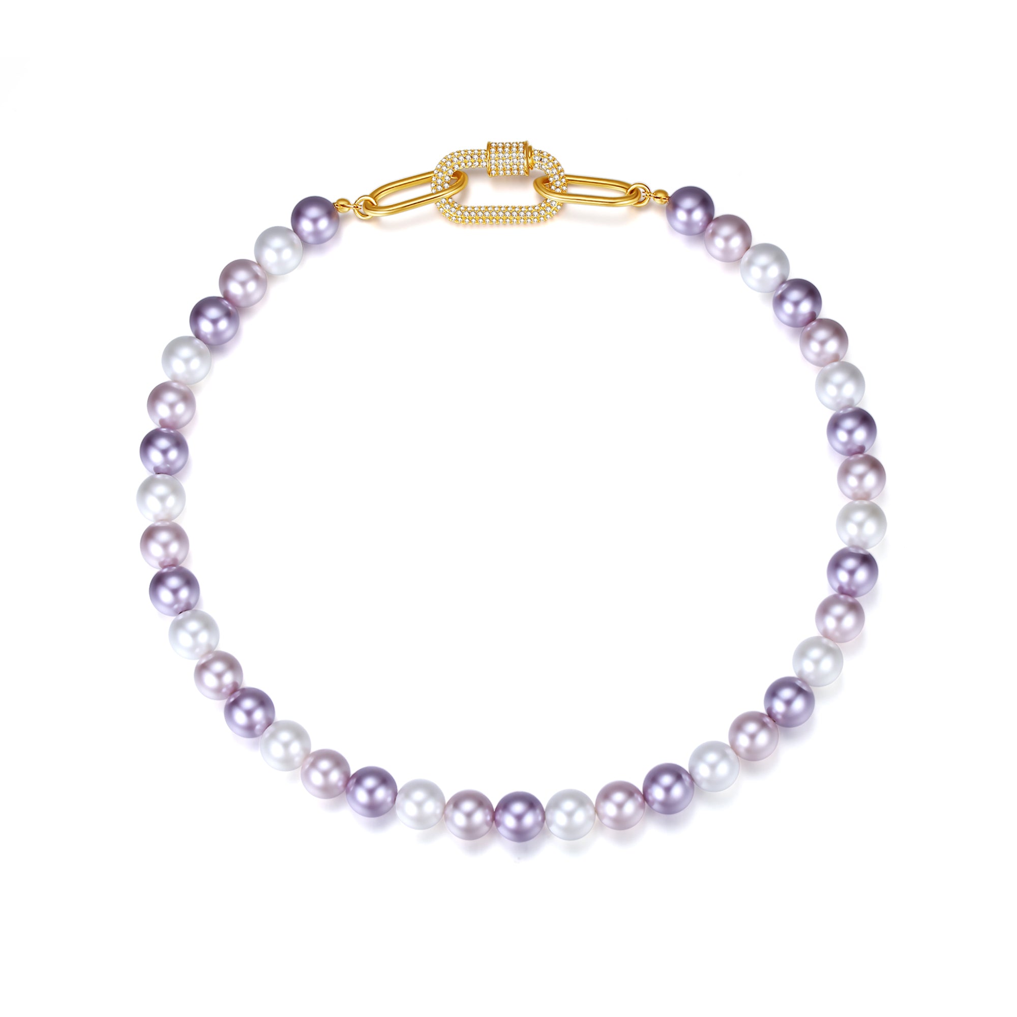 Classicharms Purple Shell Pearl Necklace with Gem-Encrusted Carabiner Lock