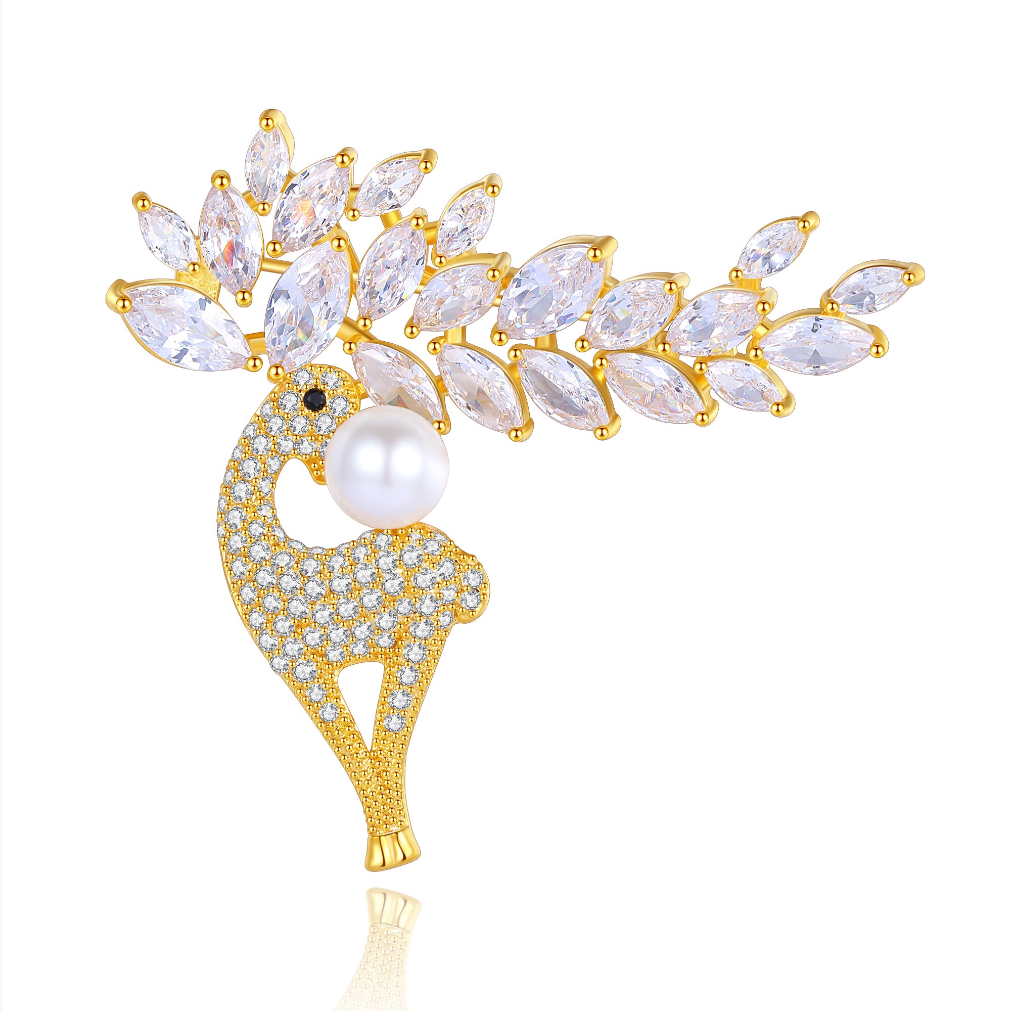 Classicharms Gold Pavé and Pearl Reindeer Brooch Necklace Set